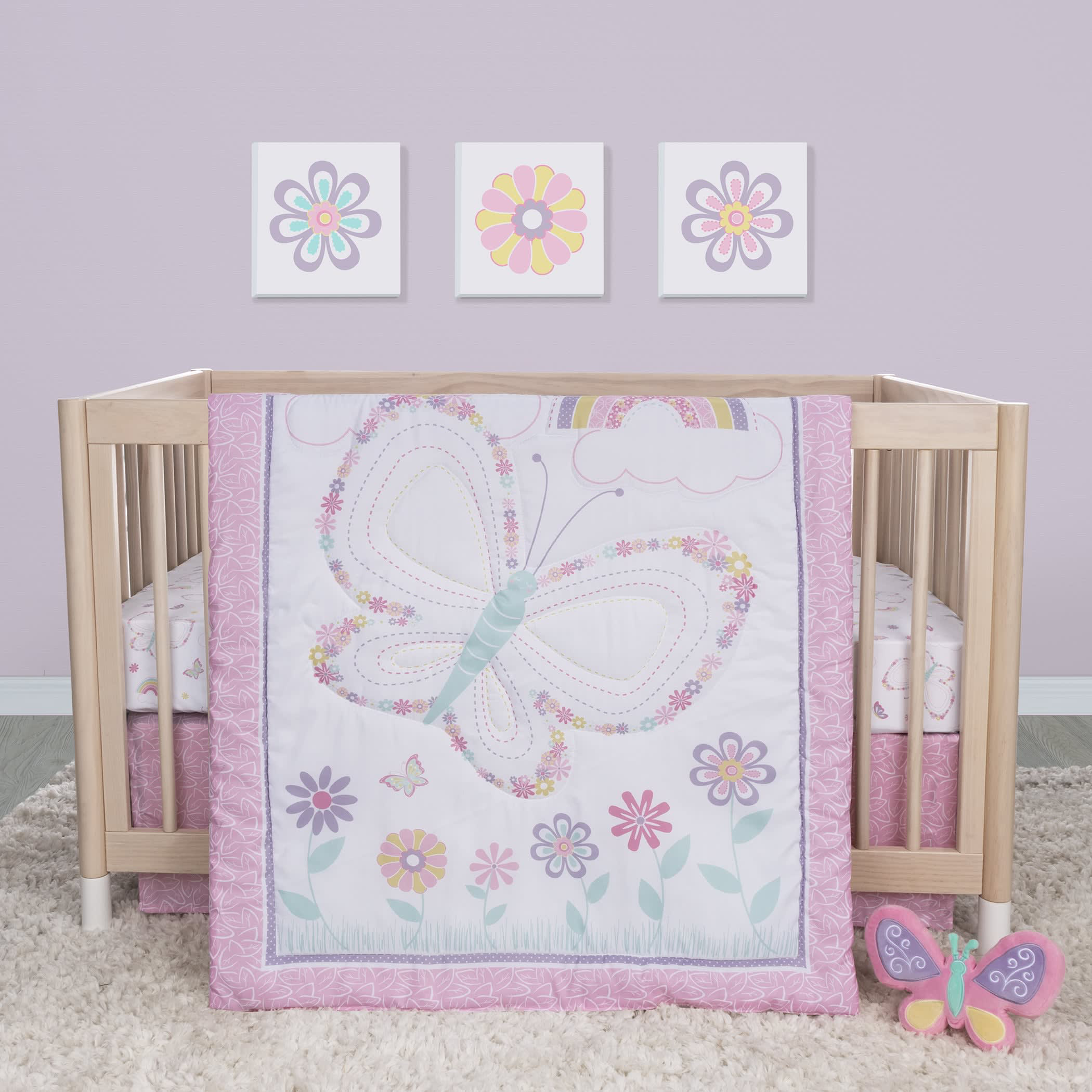 Image of Trend Lab Sammy & Lou Floral Butterfly Crib Bedding Set 4-Piece