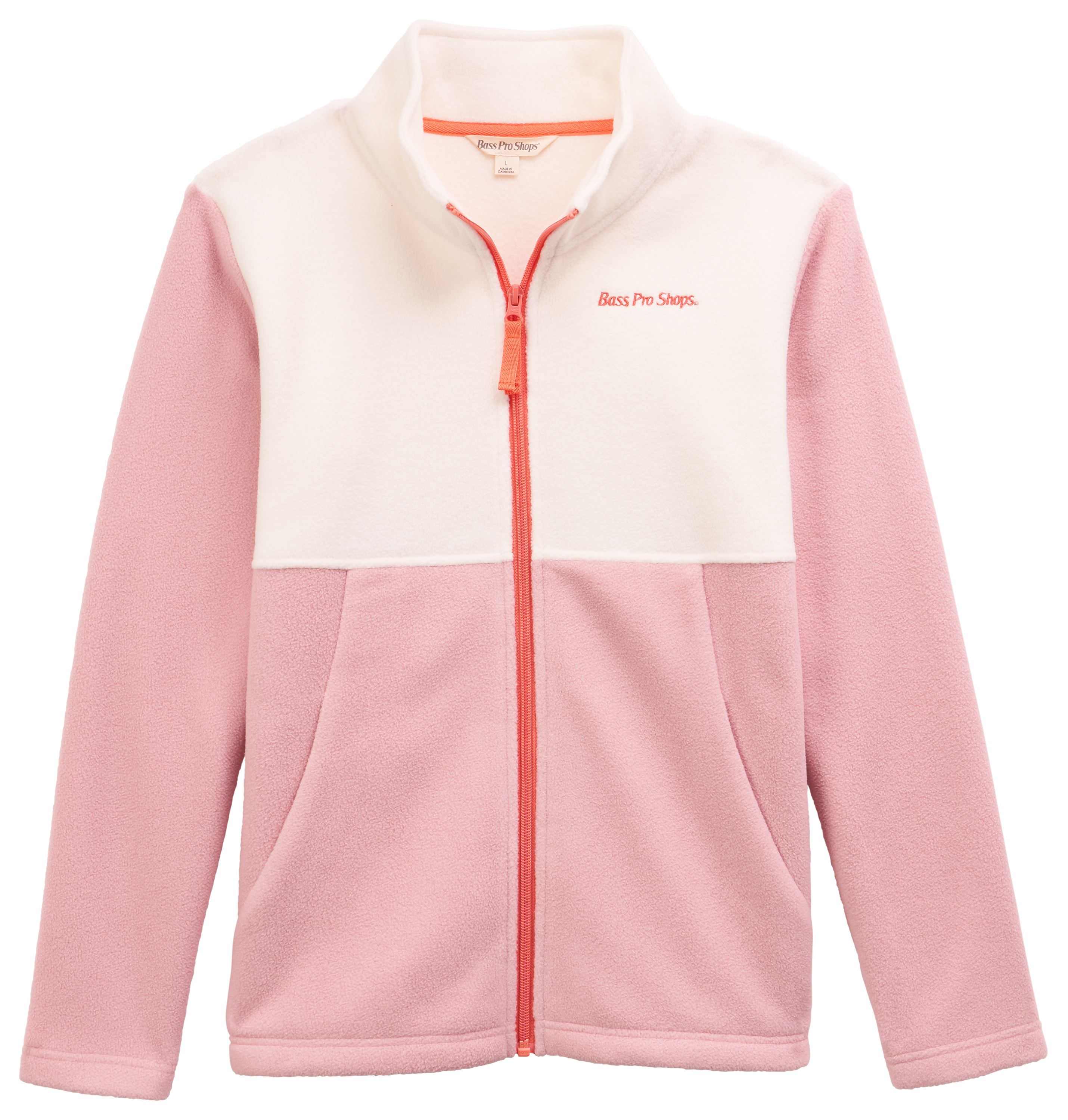 Image of Bass Pro Shops Logo Full-Zip Fleece Jacket for Kids - White/Pink - XS