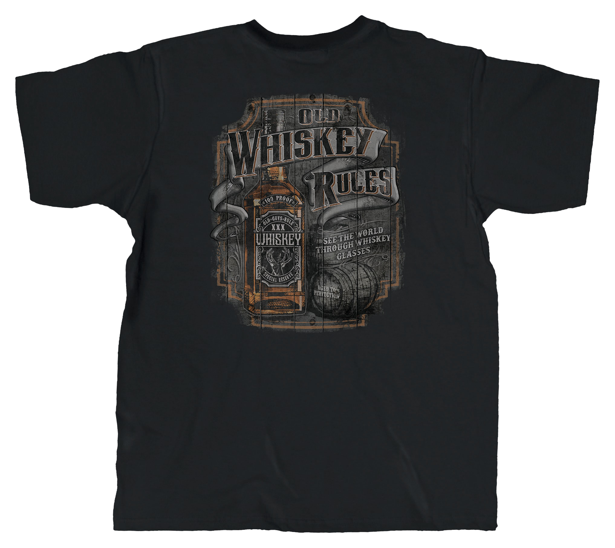 Image of Old Guys Rule Old Whiskey Rules Short-Sleeve T-Shirt for Men - Black - 2XL