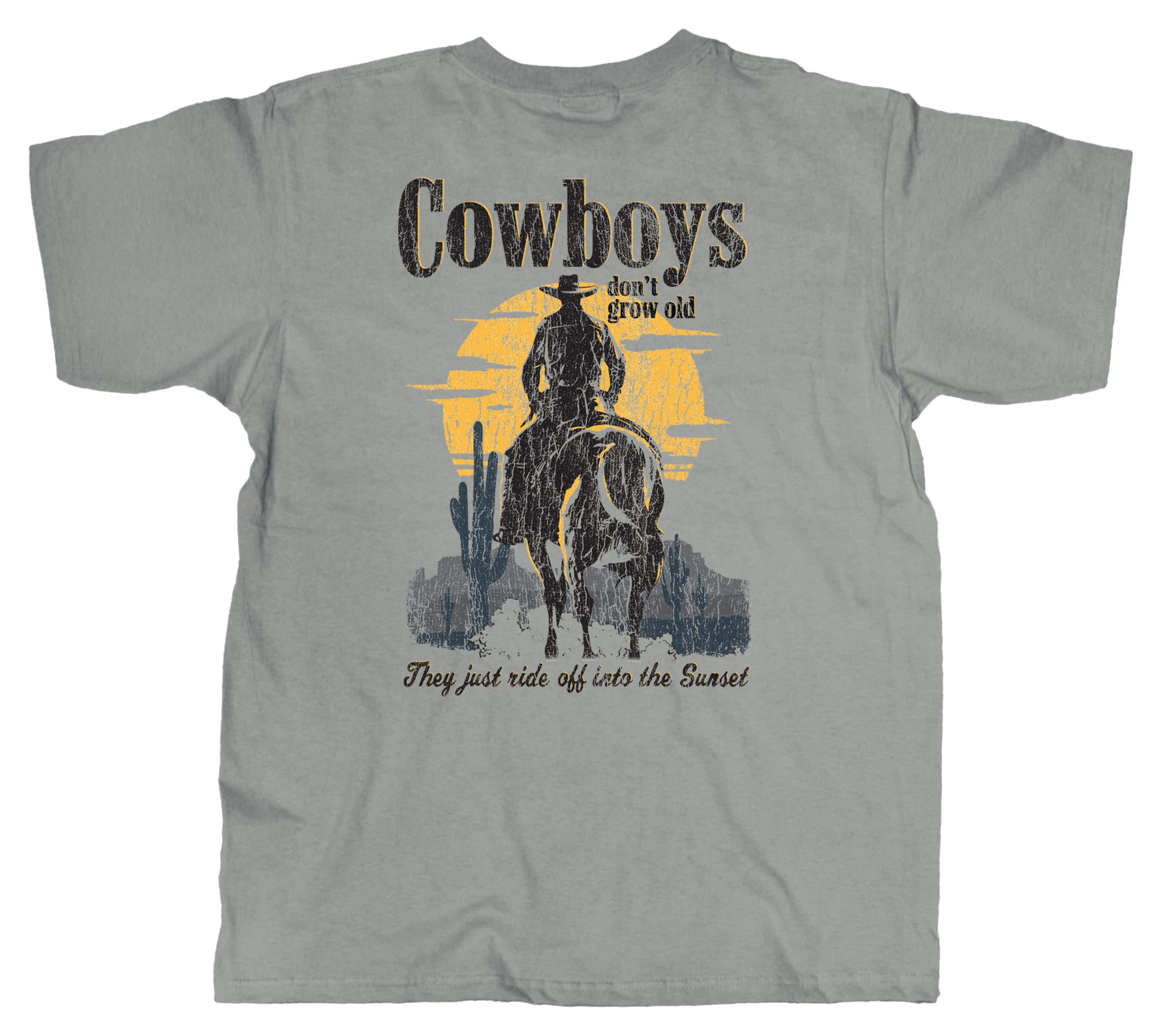 Image of Old Guys Rule Sunset Cowboy Short-Sleeve T-Shirt for Men - Gravel