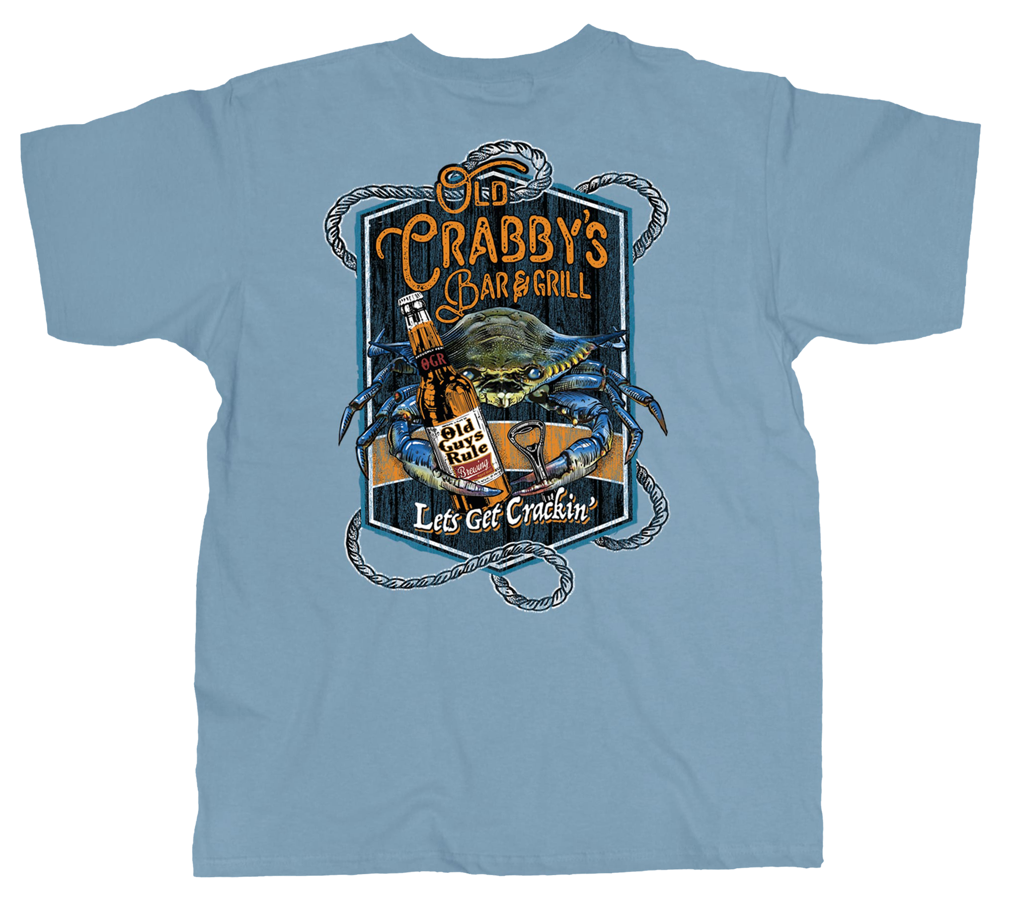 Image of Old Guys Rule Old Crabby's Bar and Grill Short-Sleeve T-Shirt for Men - Stone Blue - 3XL