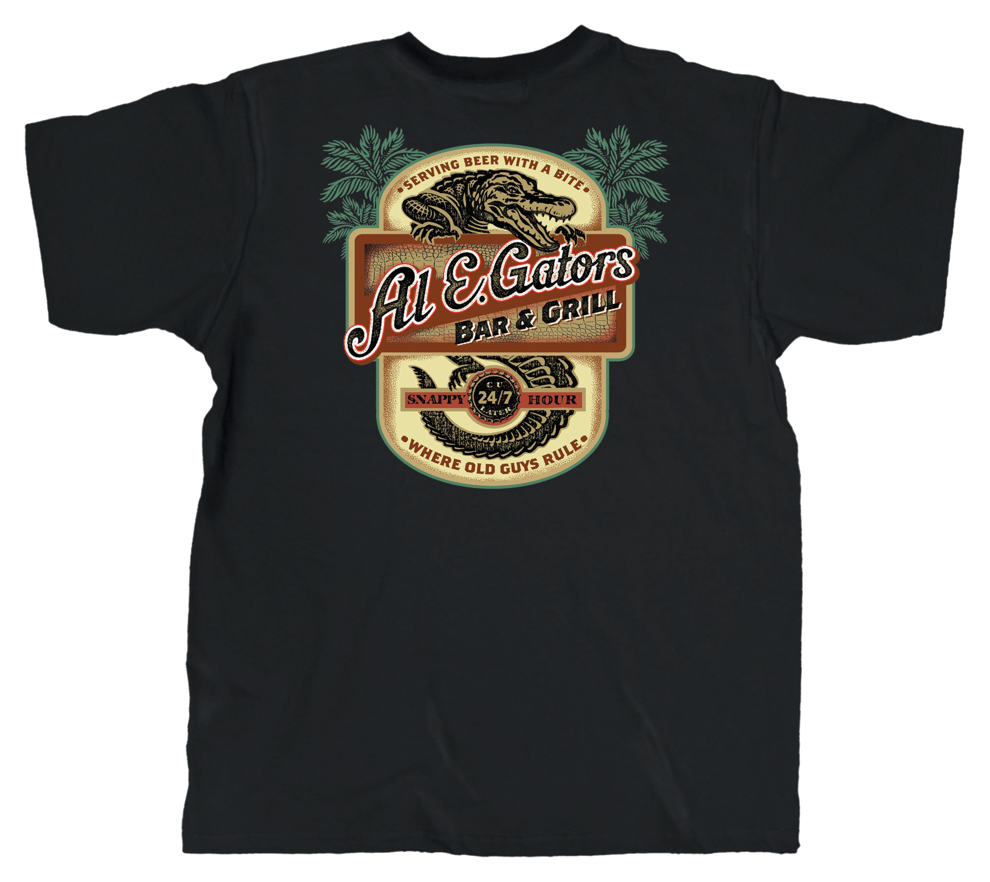 Image of Old Guys Rule Al E. Gators Bar and Grill Short-Sleeve T-Shirt for Men - Black