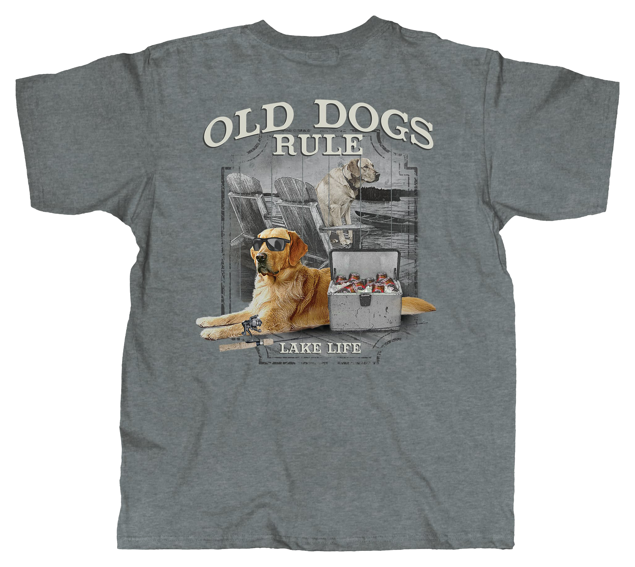 Image of Old Guys Rule Old Dogs Rule Lake Life Short-Sleeve T-Shirt for Men - Graphite Heather - M