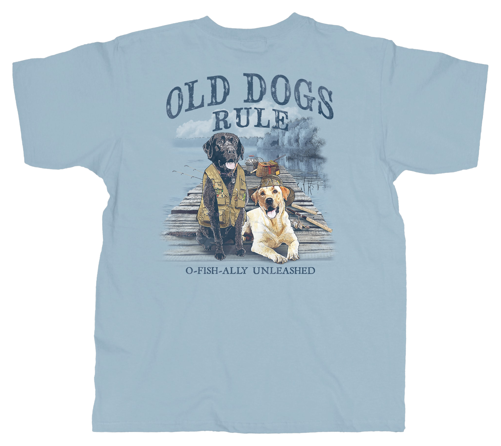 Image of Old Guys Rule Old Dogs Rule O-Fish Ally Short-Sleeve T-Shirt for Men - Light Blue - M