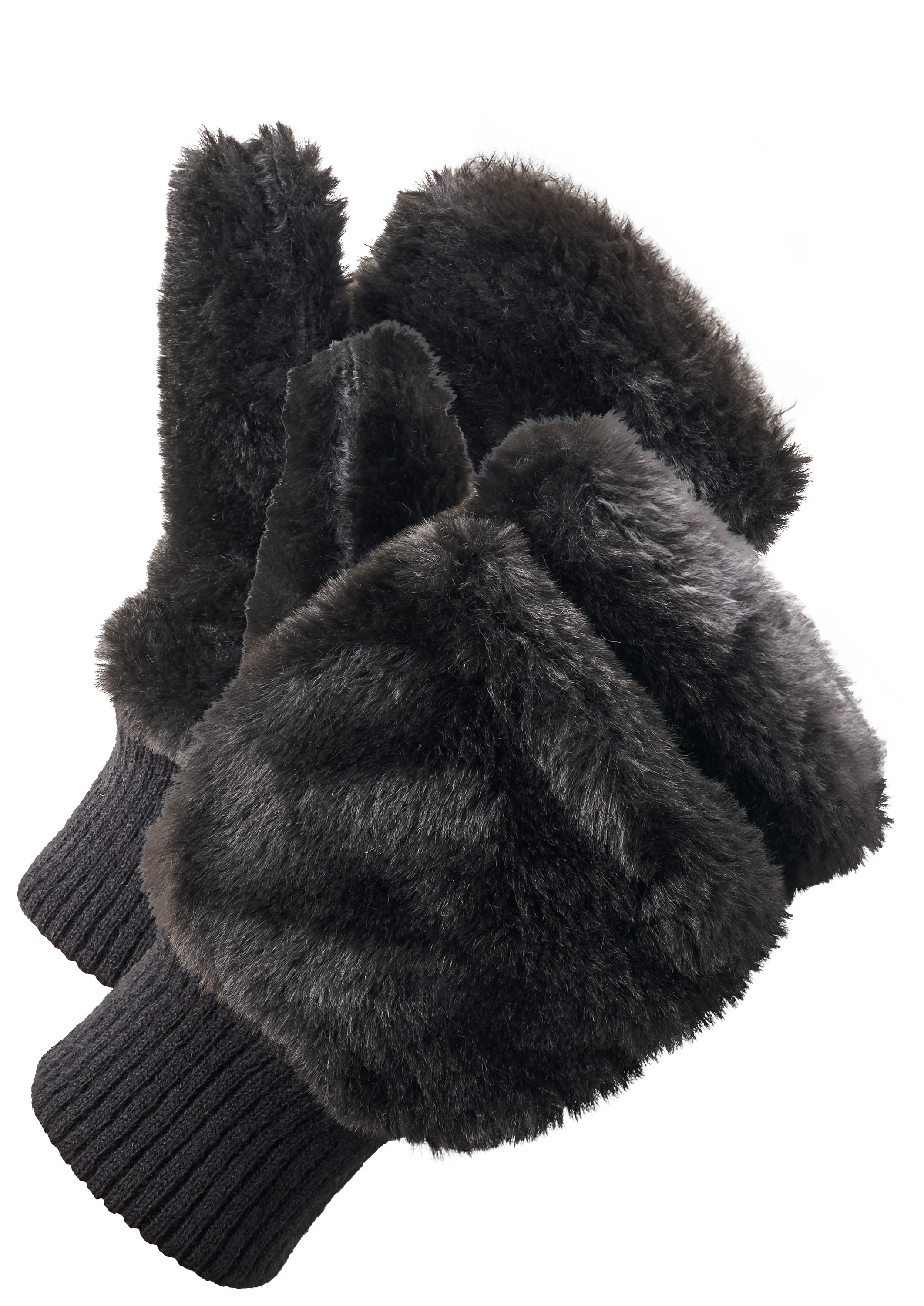 Image of Natural Reflections Faux-Fur Mittens for Ladies - Black