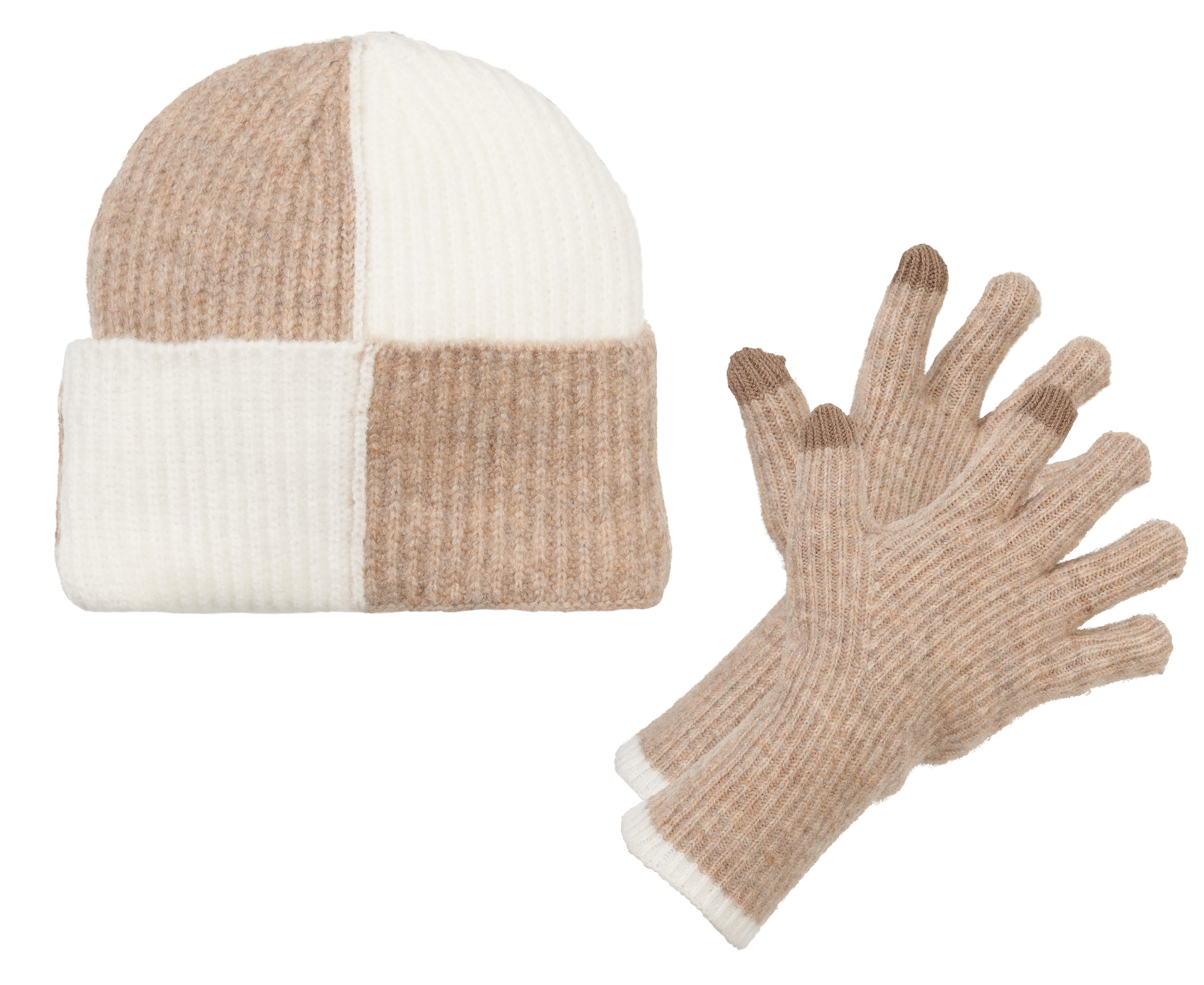 Image of Natural Reflections Colorblock Gloves and Beanie Set for Ladies