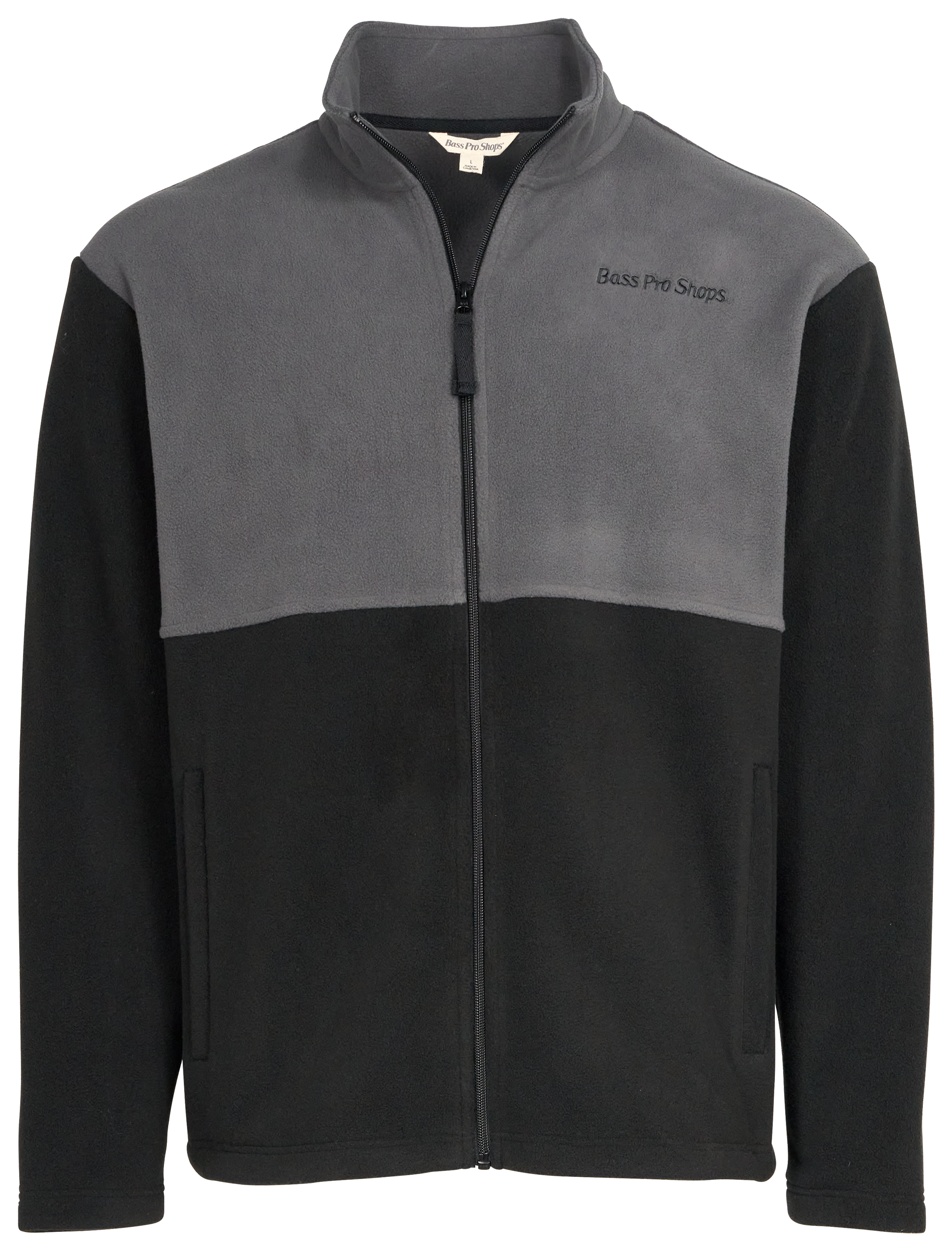 Image of Bass Pro Shops Full-Zip Logo Fleece Jacket for Men - Charcoal/Black - 3XL