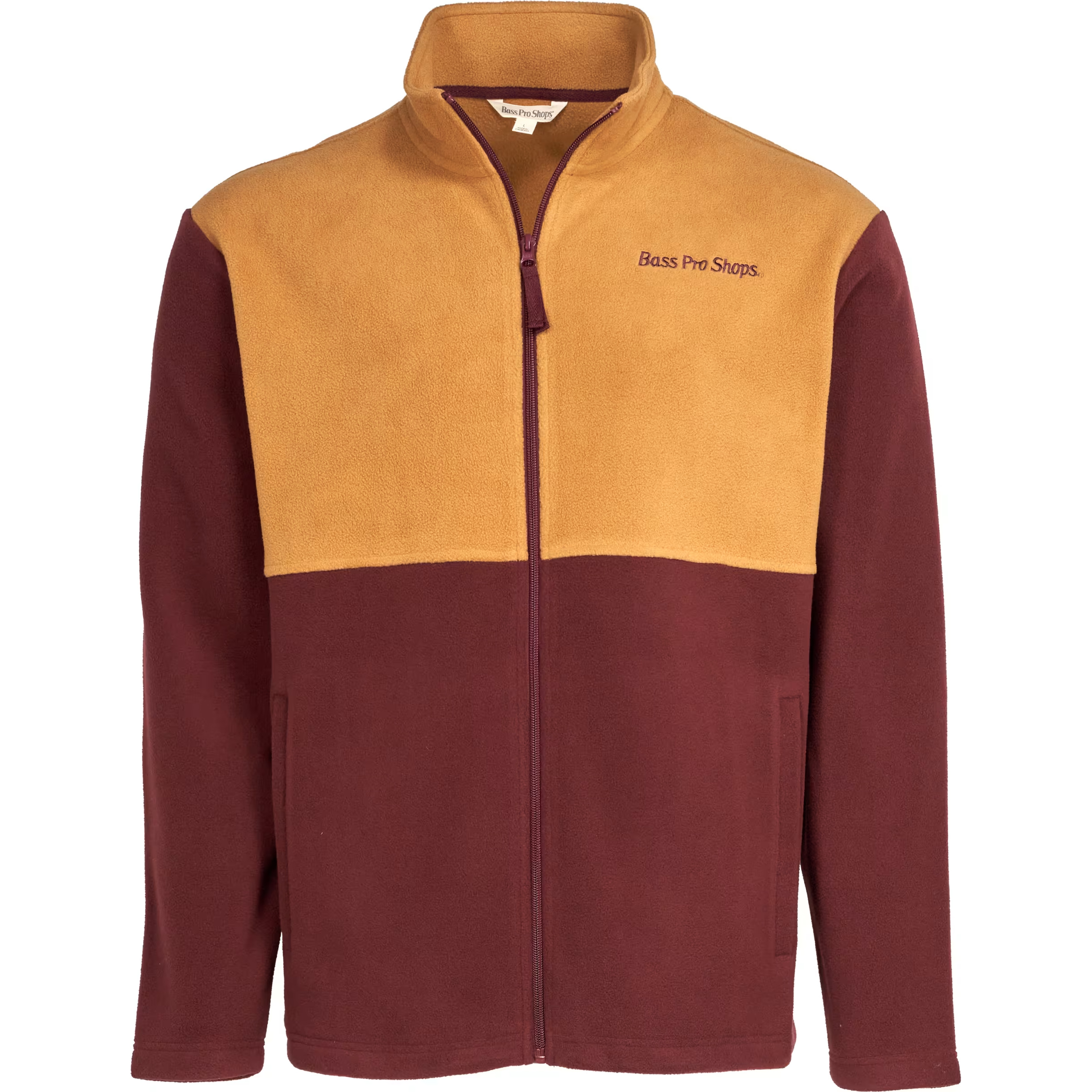 Image of Bass Pro Shops Full-Zip Logo Fleece Jacket for Men - Chipmunk/Burgundy - XL