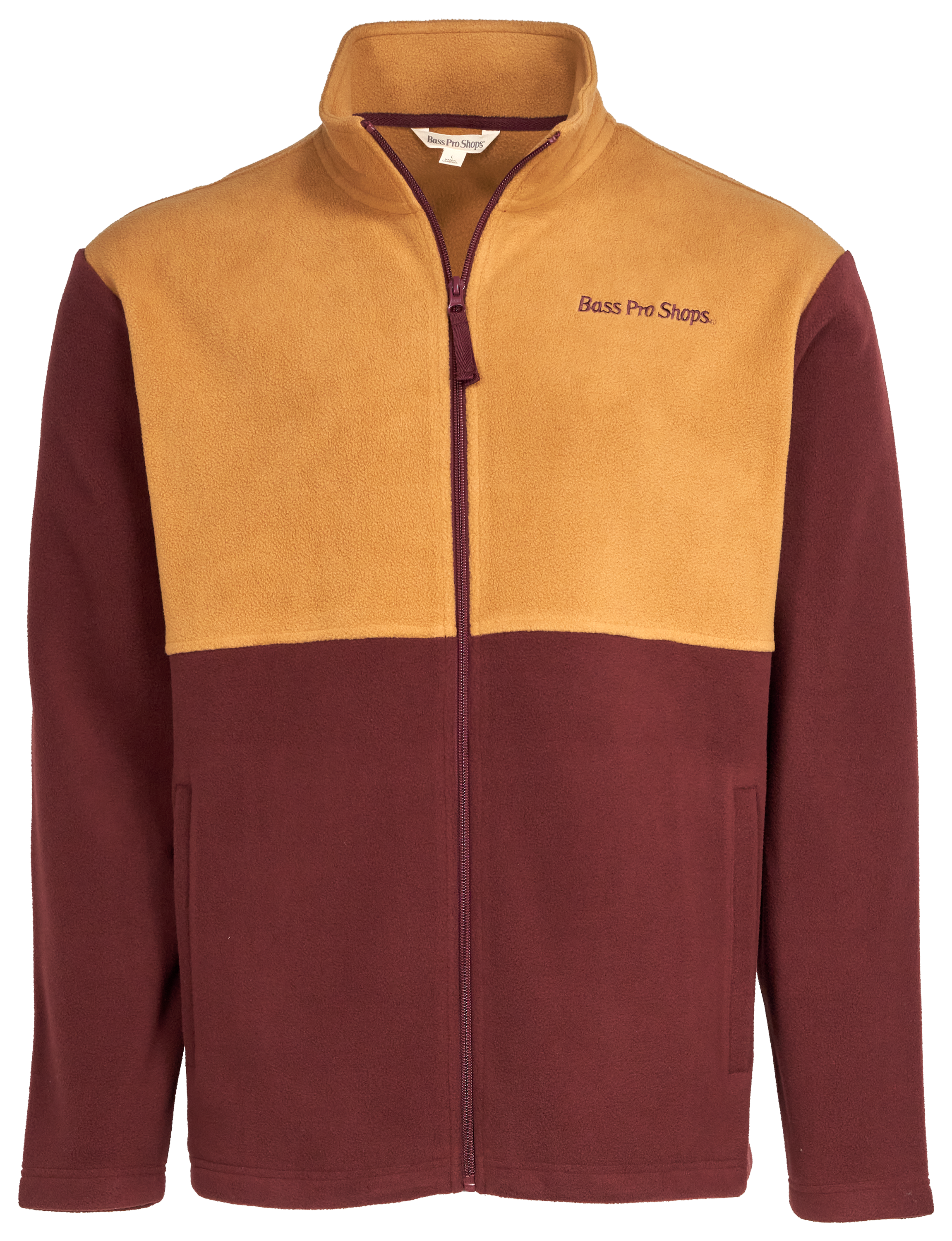 Image of Bass Pro Shops Full-Zip Logo Fleece Jacket for Men - Chipmunk/Burgundy - 3XL