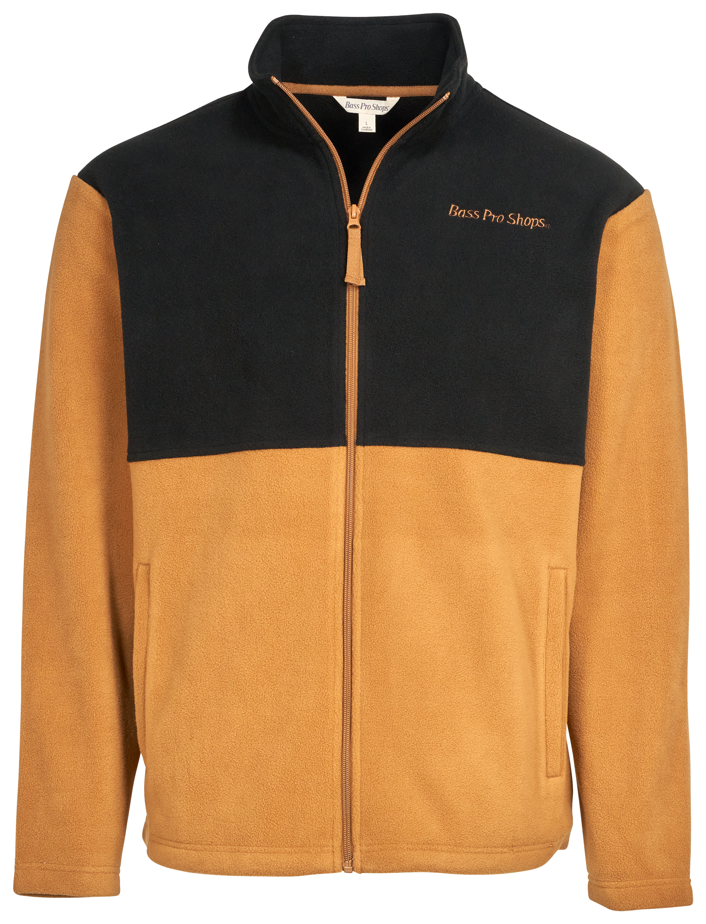 Image of Bass Pro Shops Full-Zip Logo Fleece Jacket for Men - Black/Chipmunk - S