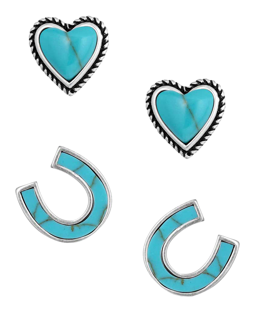 Image of Montana Silversmiths Turquoise Heart and Horseshoe Earrings Set