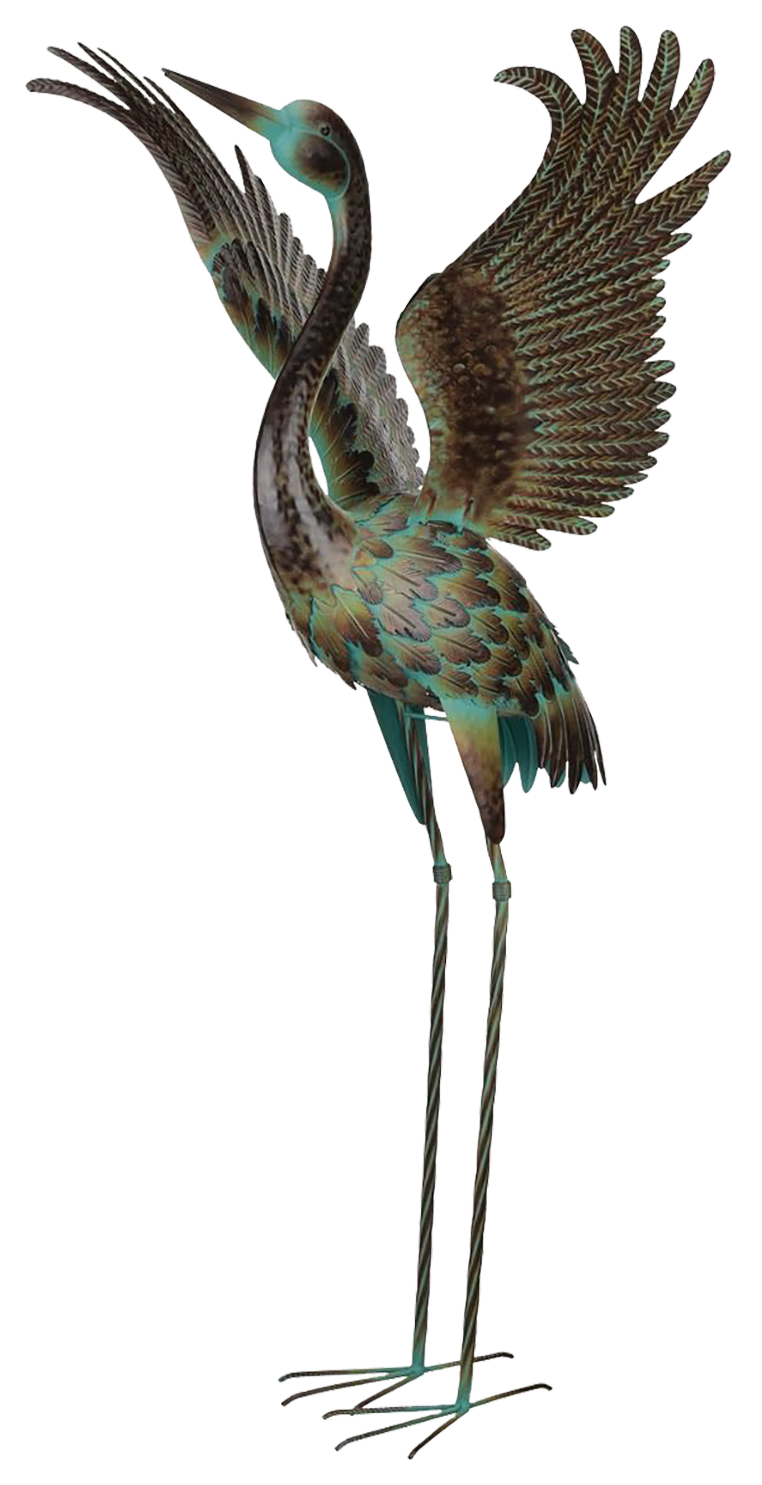 Regal Art & Gift Green Patina Wing Up Crane Statuary