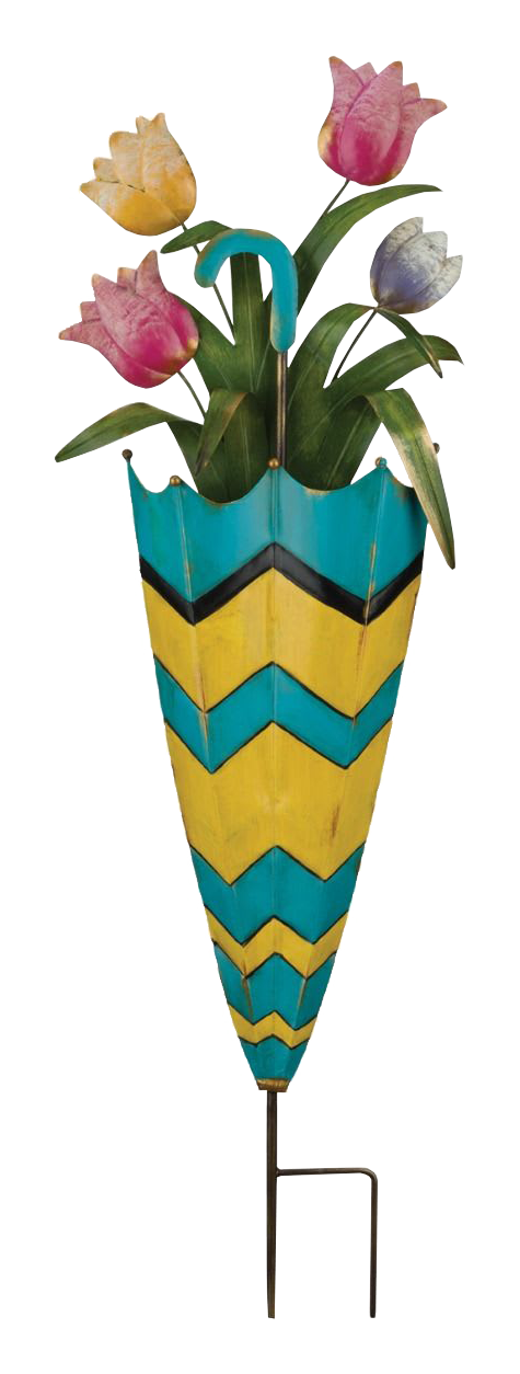 Image of Regal Art & Gift Blue Umbrella and Flowers Garden Stake