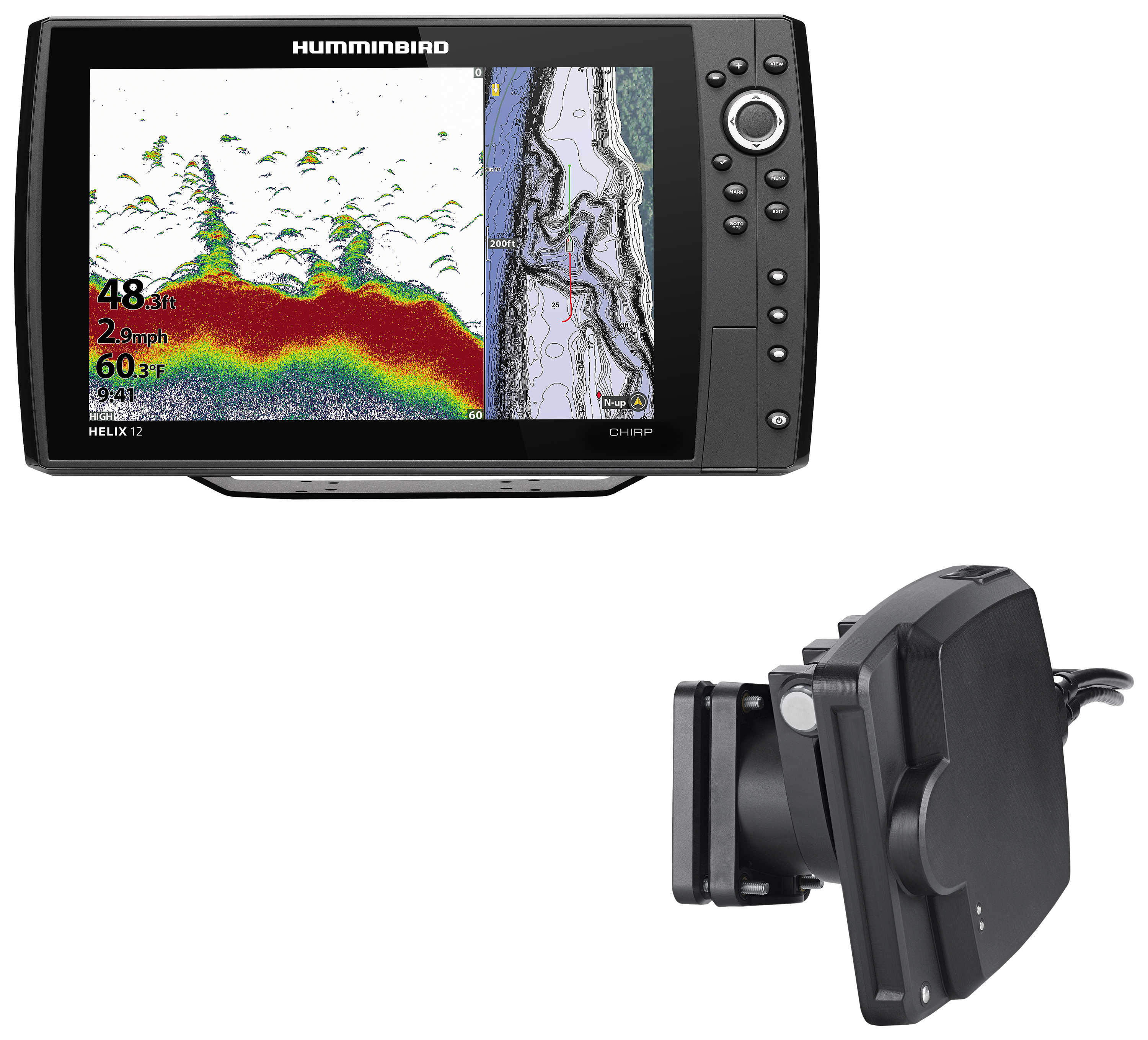 Image of Humminbird HELIX 12 CHIRP MEGA SI+ GPS G4N Fish Finder Bundle with MEGA Live Imaging Transducer