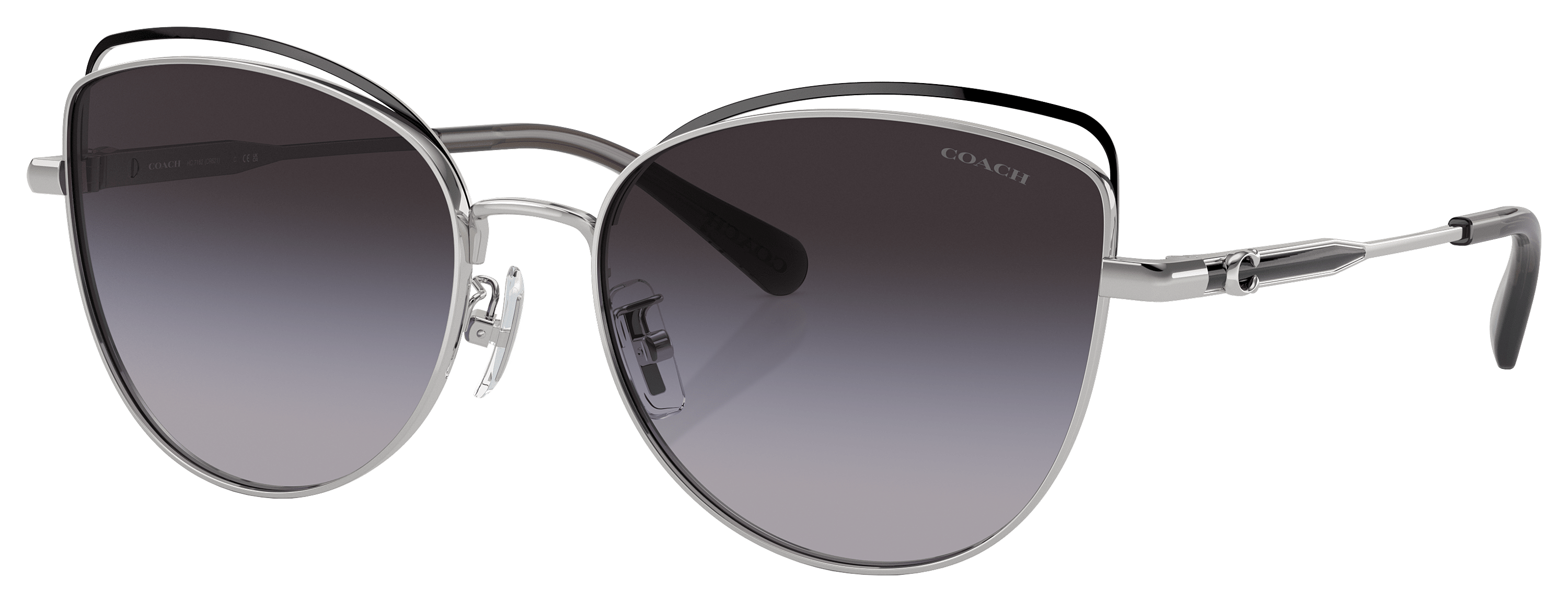 Image of Coach HC7162 Sunglasses for Ladies - Shiny Silver/Black/Gray Gradient - X-Large