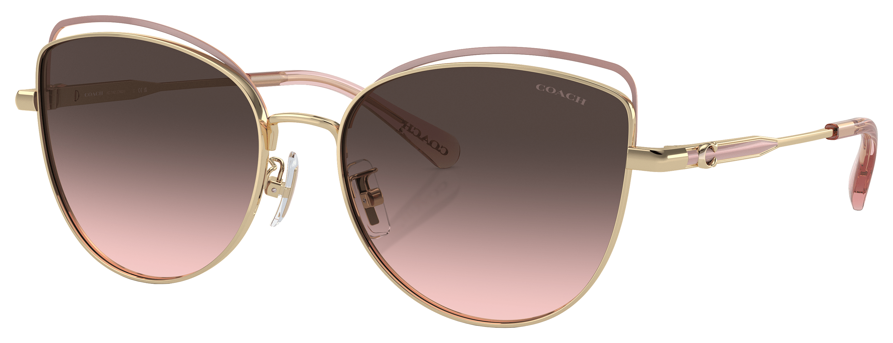 Image of Coach HC7162 Sunglasses for Ladies - Shiny Light Gold/Rose Gold/Gray Pink Gradient - X-Large