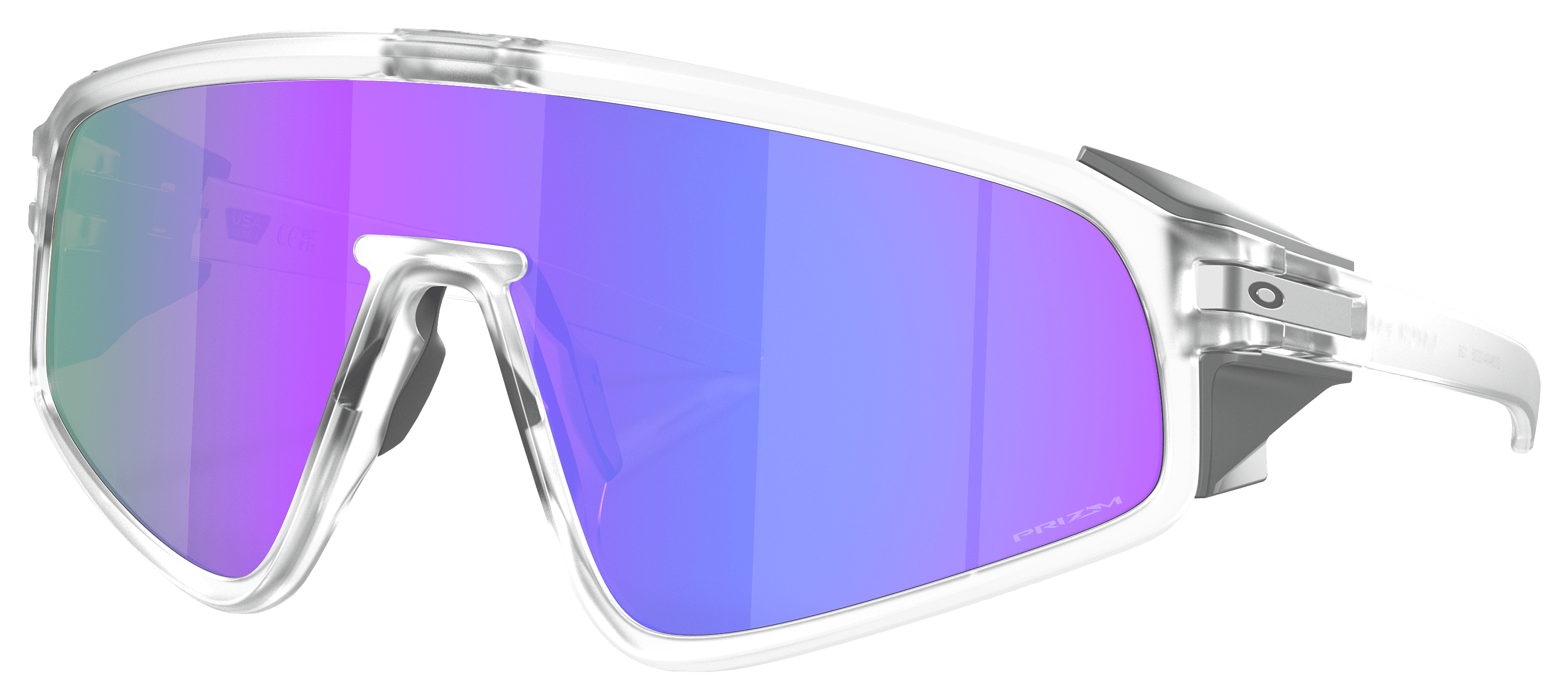 Image of Oakley Latch Panel OO9404 Prizm Grey Mirror Sunglasses - Matte Clear/Prizm Violet Mirror - Large