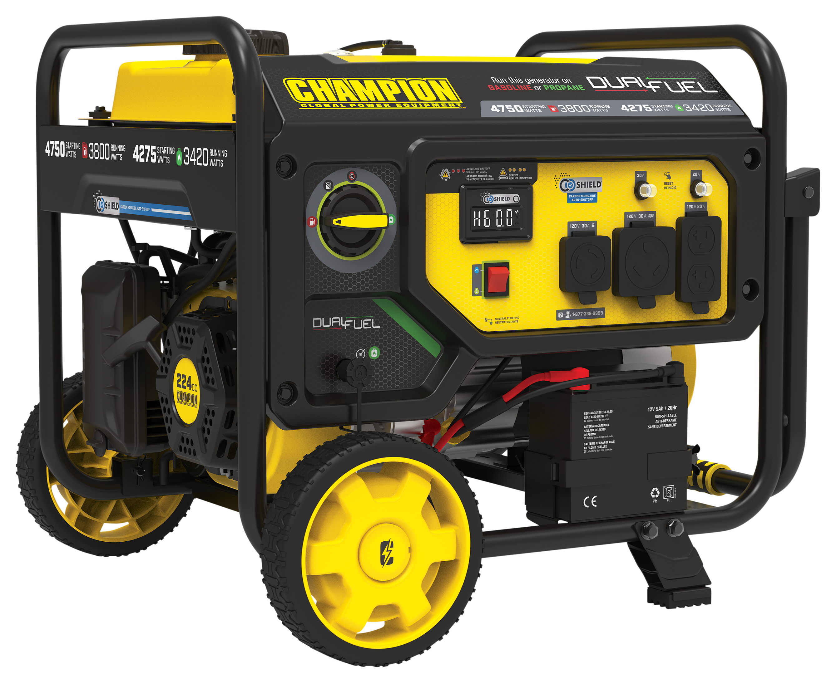Image of Champion Power Equipment 3,800W Electric-Start Dual-Fuel Portable Generator with CO Shield