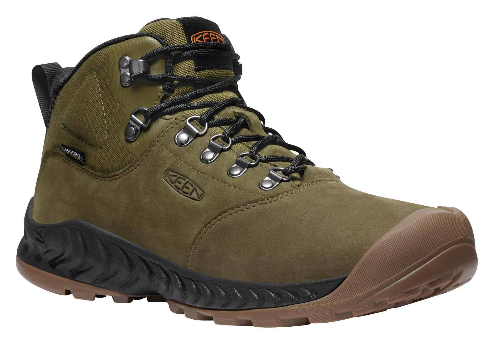 Image of KEEN NXIS Explorer Mid Waterproof Hiking Boots for Men - Dark Olive/Black - 10.5M