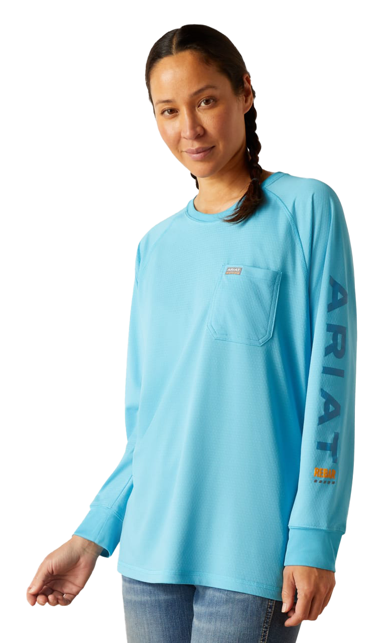 Image of Ariat Rebar Heat Fighter Long-Sleeve T-Shirt for Ladies - Norse Blue/Meadowbrook