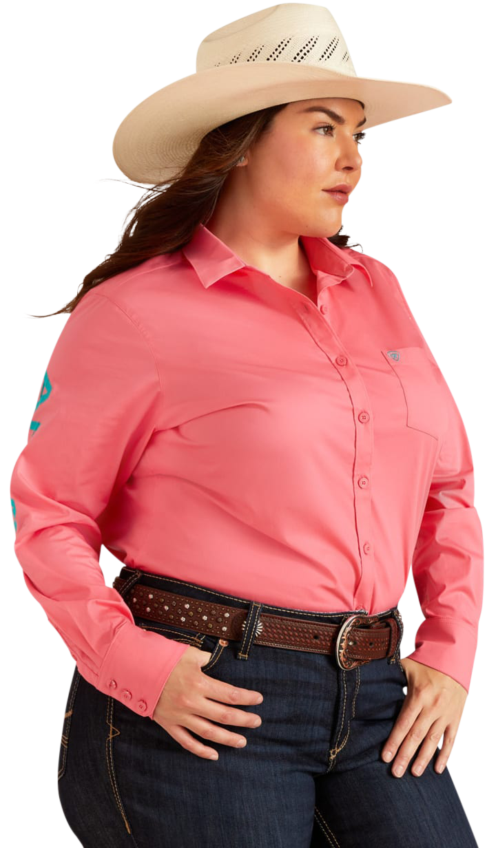 Image of Ariat Team Kirby Stretch Embroidery Long-Sleeve Button - Camellia Rose