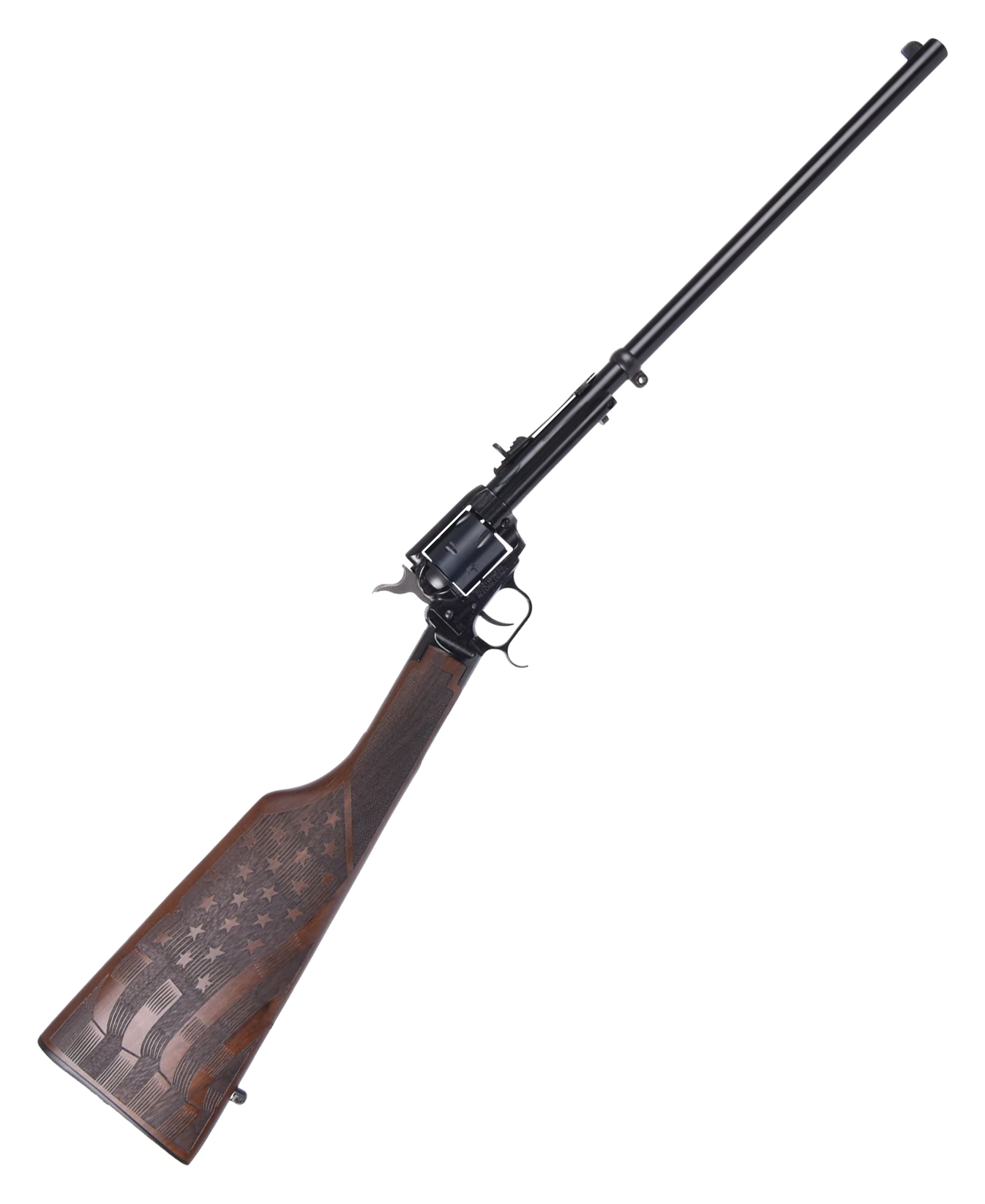 Heritage Rough Rider Rancher Carbine Rimfire Revolver Rifle with Flag Engraved Stock