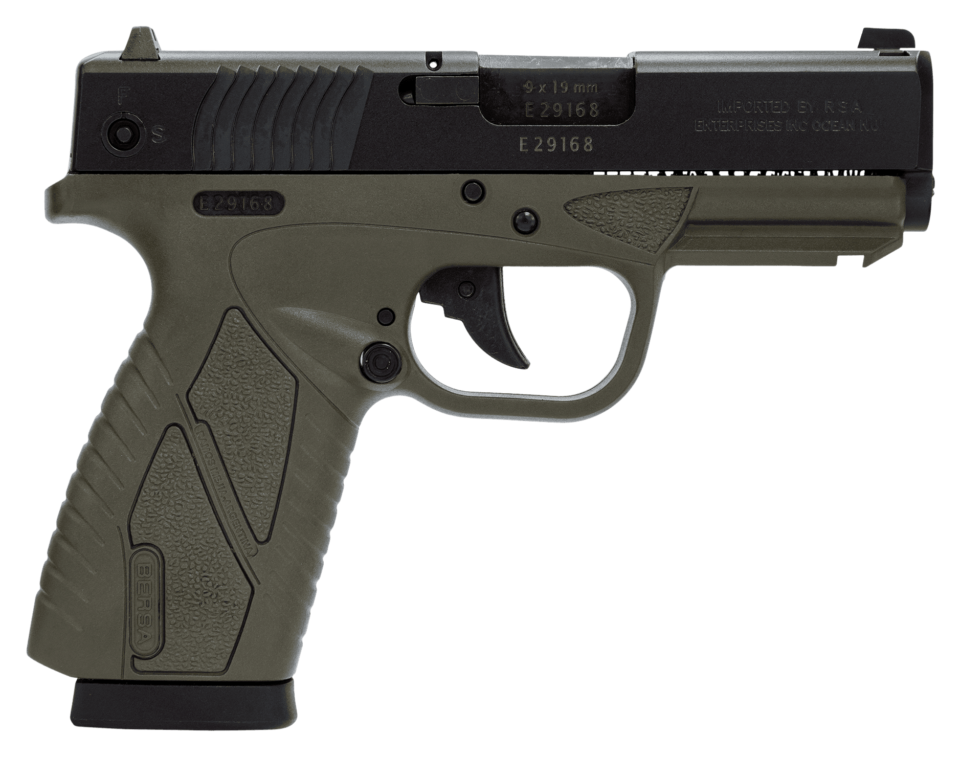 Image of Bersa BP9CC Double-Action Semi-Auto Pistol - 9mm - Matte Black - OD Green/Black