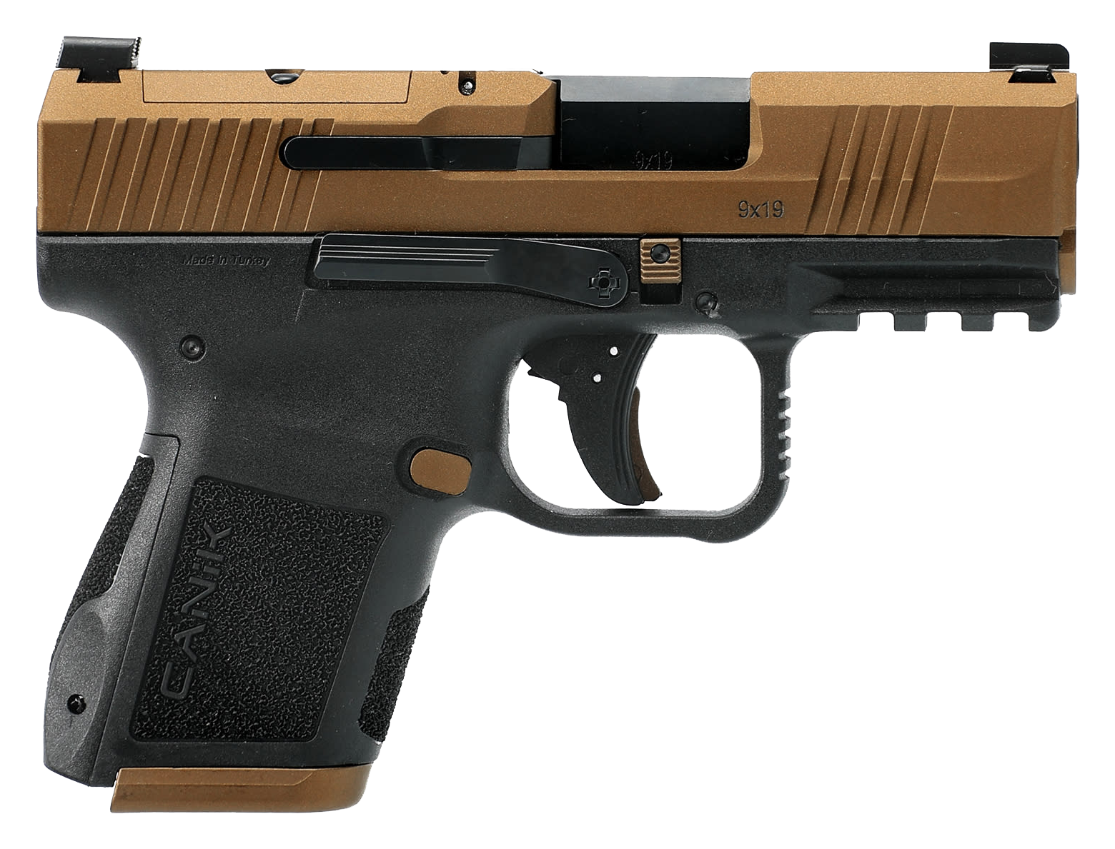 Image of CANiK Mete MC9 Semi-Auto Pistol - Right - Bronze Cerakote - Black - 10 + 1