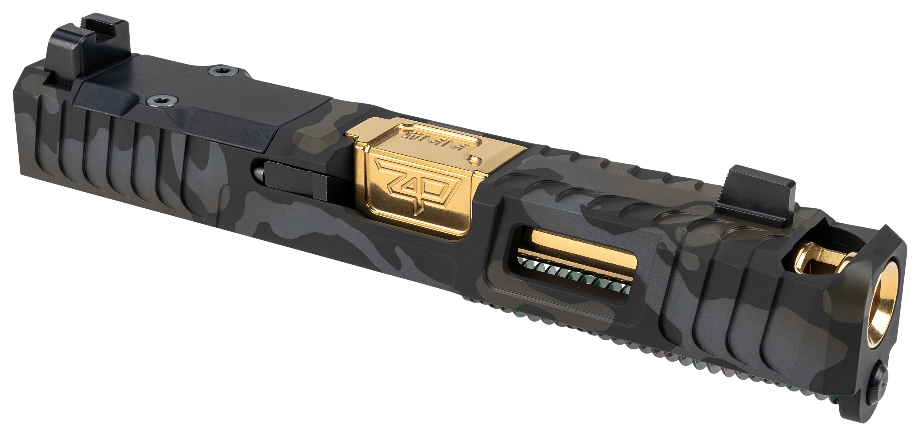 Image of Zaffiri Precision Integrated Blowhole System GLOCK 19 Gen 3 Complete Upper - Multicam Black/Gold