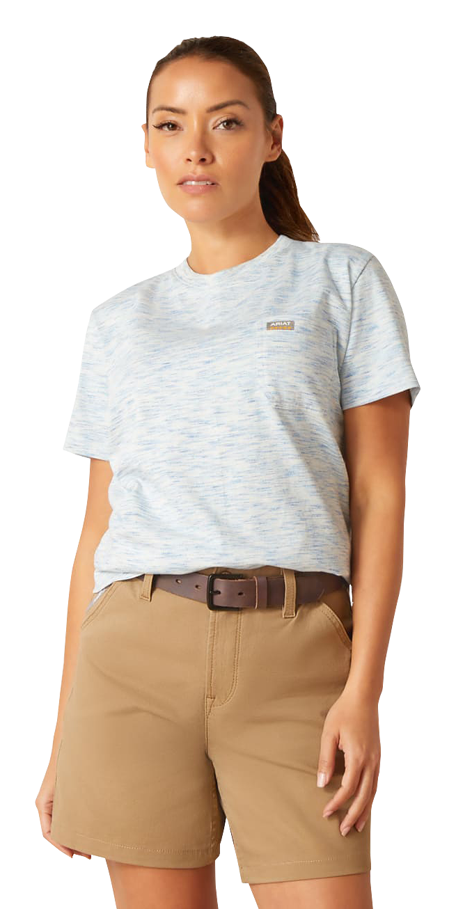 Image of Ariat Rebar CottonStrong Space Dyed Short-Sleeve T-Shirt for Ladies - Norse Blue Space Dye