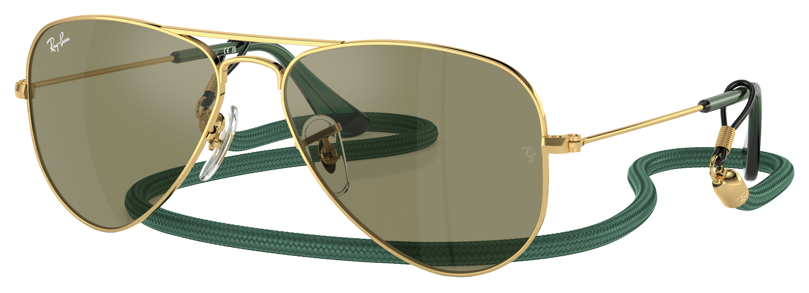 Image of Ray-Ban Jr. Mini Aviator Summer Capsule RJ9506S Mirror Sunglasses for Kids - Polished Gold/Green Mirror - Large