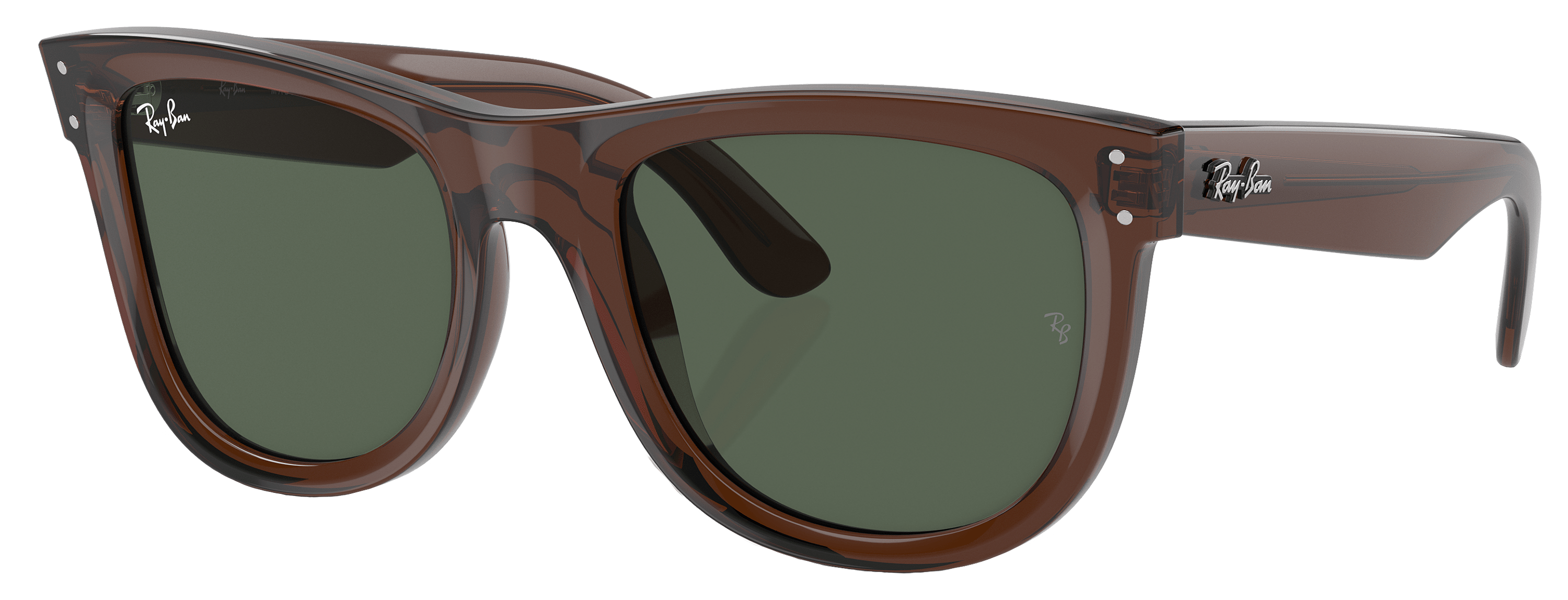 Image of Ray-Ban Wayfarer Reverse RBR0502S Sunglasses - Polished Transparent Brown/Dark Green Classic - Small