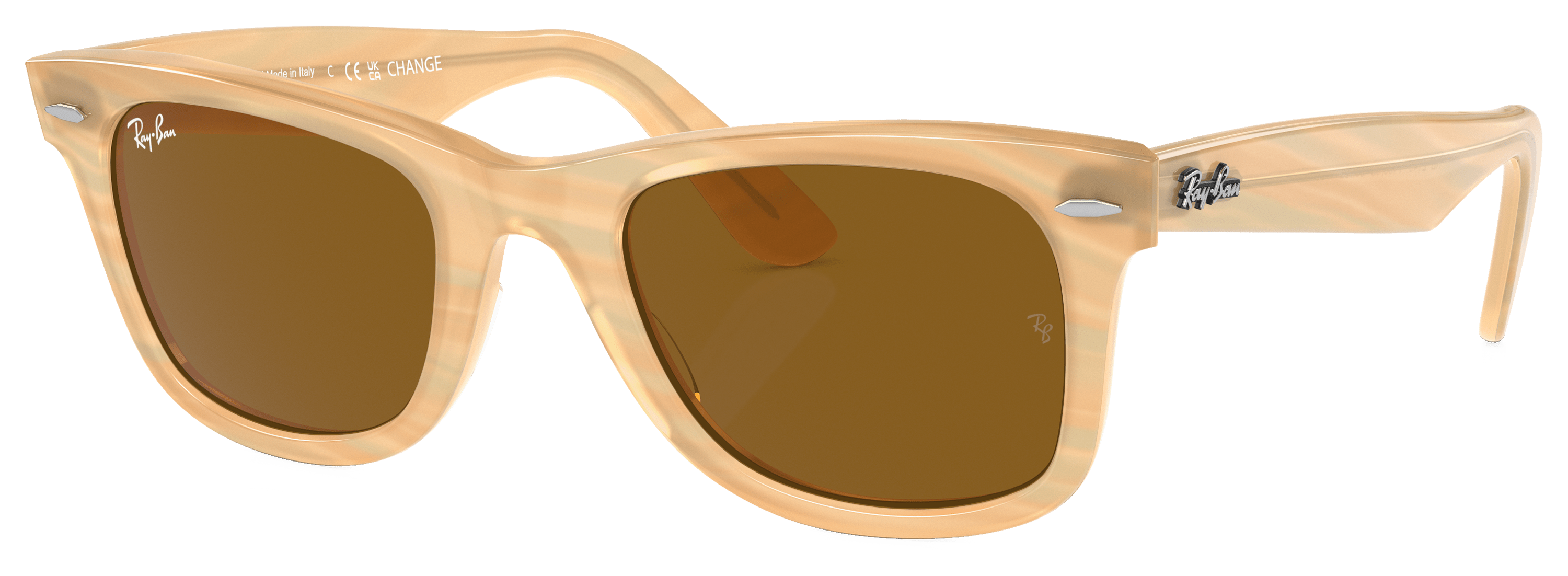 Image of Ray-Ban Wayfarer Change RB2140 Photochromic Frame Glass Sunglasses - Polished Photo Striped Brown/Brown - Large