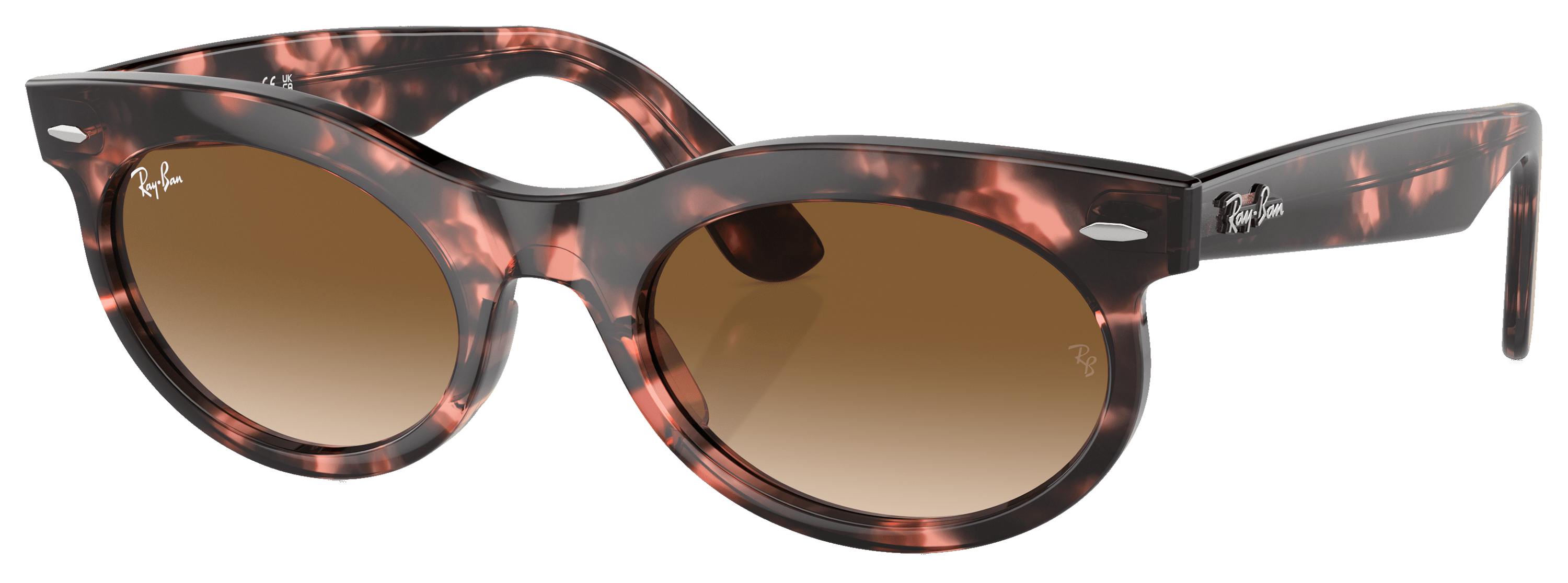 Image of Ray-Ban Wayfarer Oval RB2242 Gradient Glass Sunglasses - Polished Pink Havana/Clear/Brown Gradient - Large