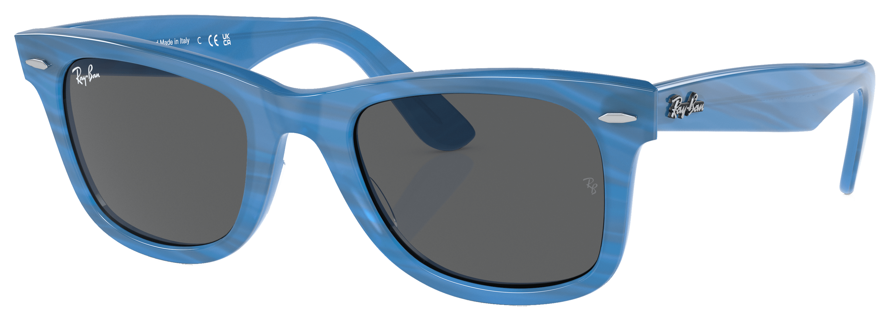 Image of Ray-Ban Wayfarer Change RB2140 Photochromic Frame Glass Sunglasses - Polished Photo Striped Blue/Dark Gray - Large