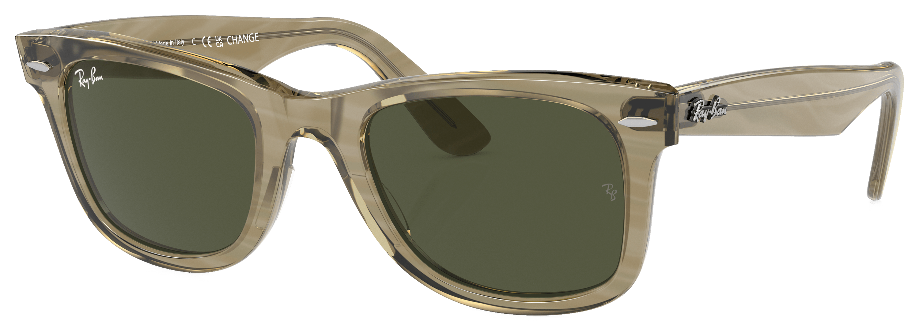 Image of Ray-Ban Wayfarer Change RB2140 Photochromic Frame Glass Sunglasses - Polished Photo Striped Gray/Green - Large