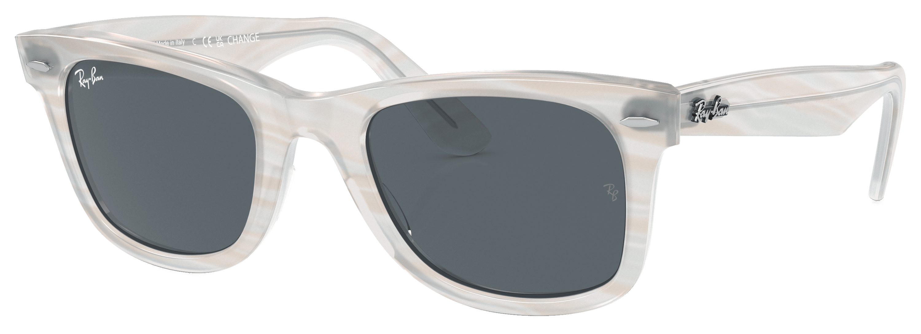 Image of Ray-Ban Wayfarer Change RB2140 Photochromic Frame Glass Sunglasses - Polished Photo Striped Light Blue/Blue - Large