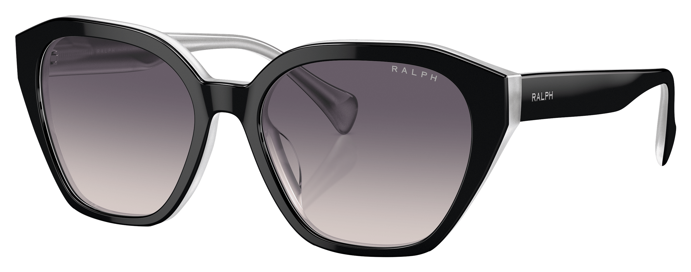 Image of Ralph RA5315U Sunglasses for Ladies - Shiny Black On Opal Gray/Pink/Dark Gray Gradient - Medium