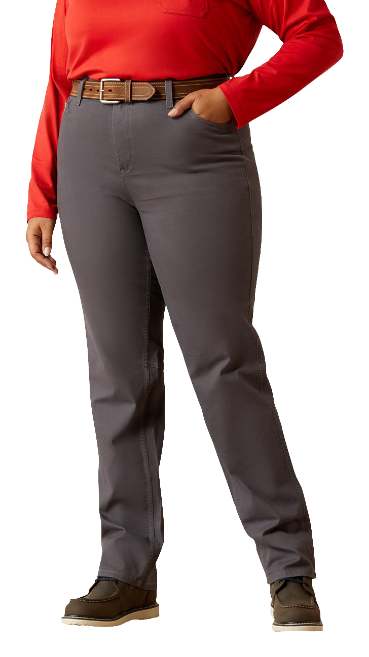 Ariat Rebar Perfect Rise Made Tough Straight Leg Pants for Ladies - Rebar Grey - 16W - Regular