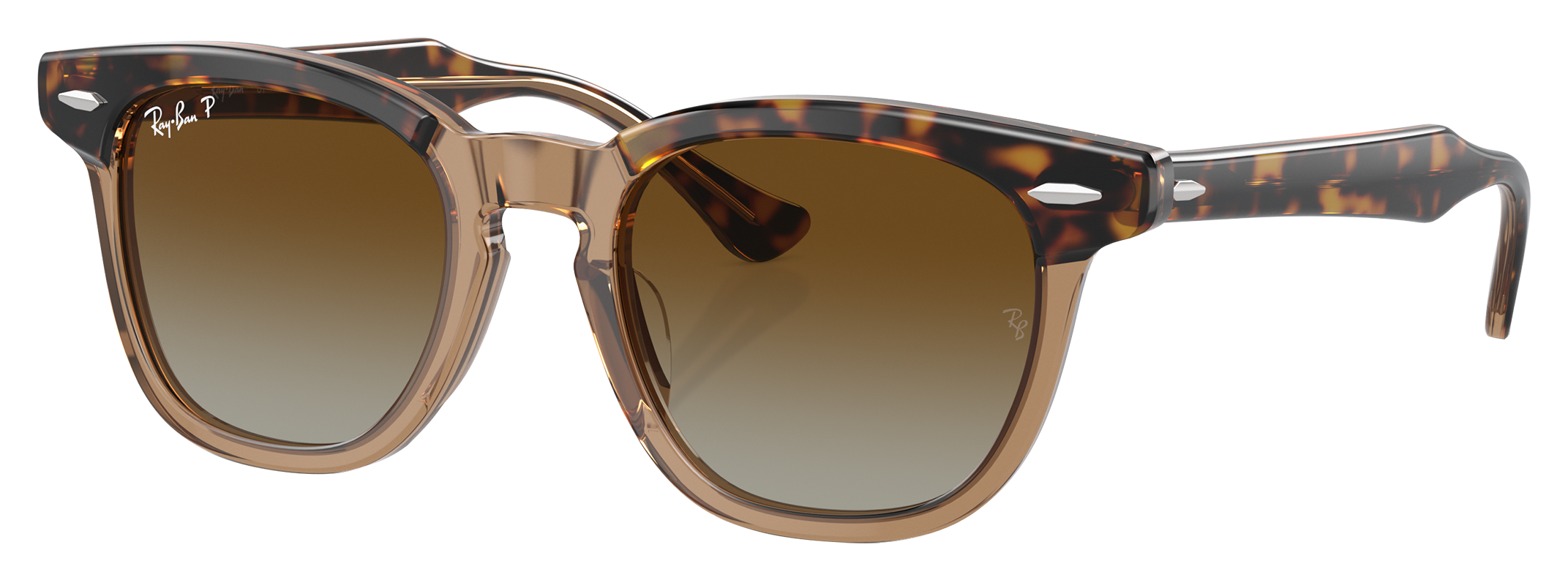 Image of Ray-Ban Jr. RJ9098S Gradient Polarized Sunglasses for Kids - Polished Havana On Transparent/Brown Gradient