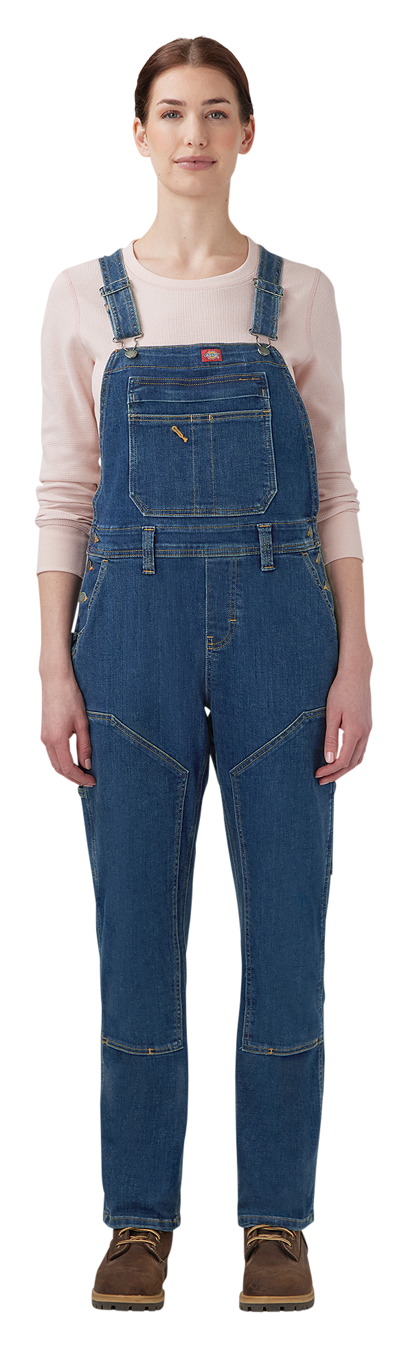 Image of Dickies Double-Front Bib Overalls for Ladies - Dark Stonewash Denim - XL - Regular