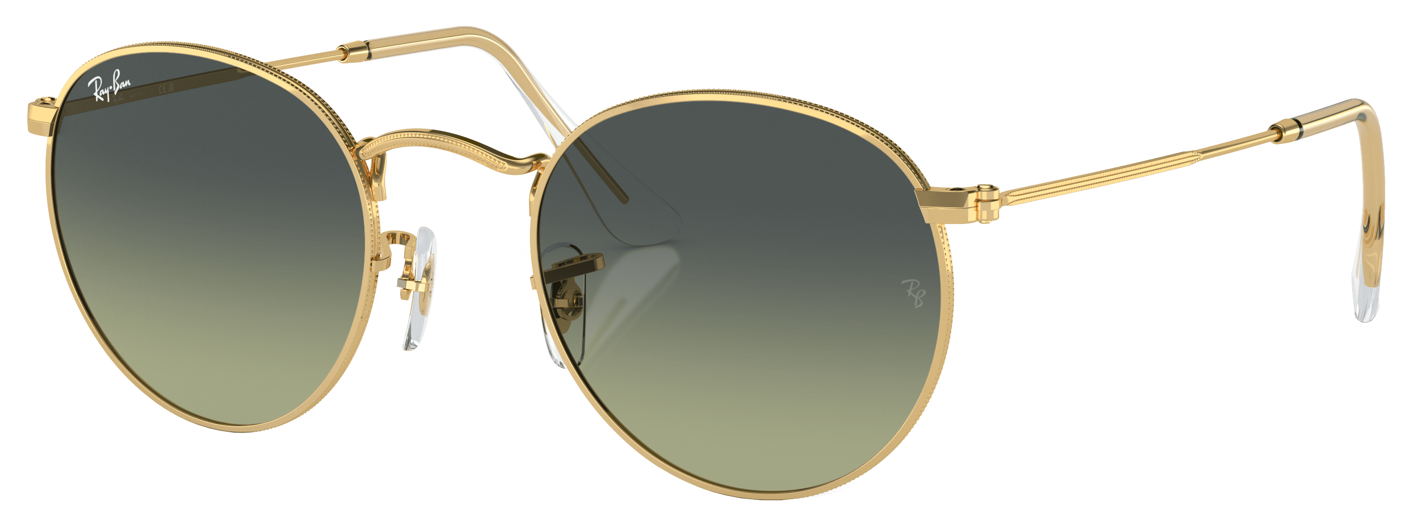 Image of Ray-Ban Round Metal RB3447 Gradient Glass Sunglasses - Polished Gold/Green Vintage Gradient