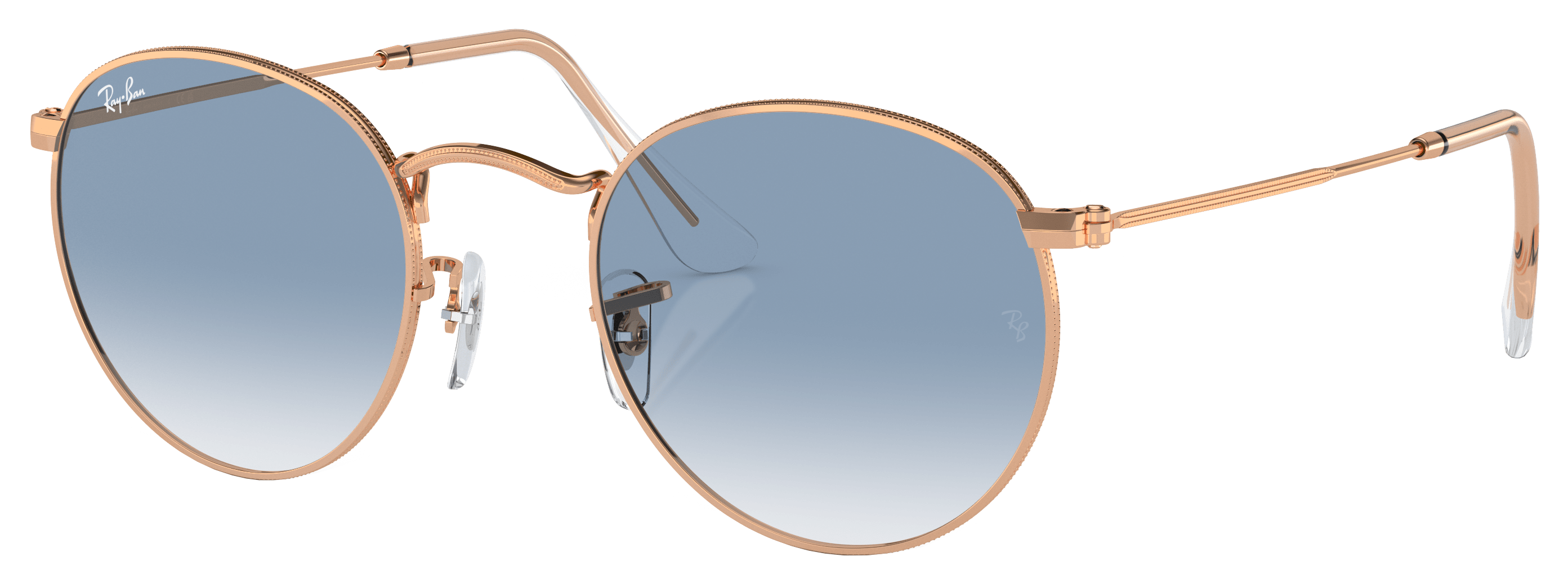 Image of Ray-Ban Round Metal RB3447 Gradient Glass Sunglasses - Polished Rose Gold - Clear/Blue Gradient