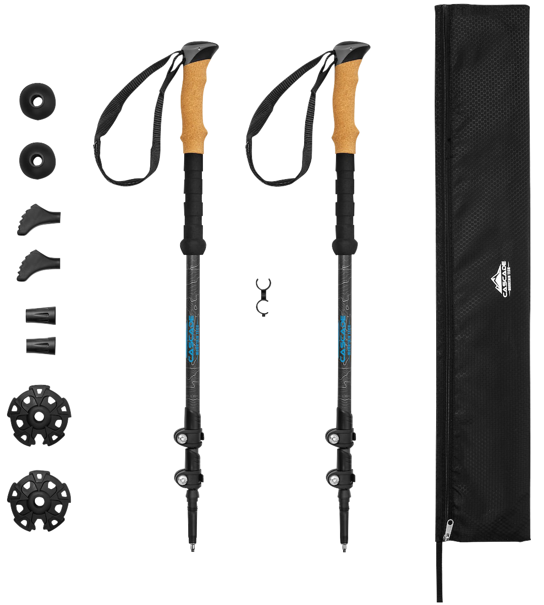 Image of Cascade Mountain Tech Carbon Fiber Quick-Lock Trekking Poles with Cork Grips - Grey