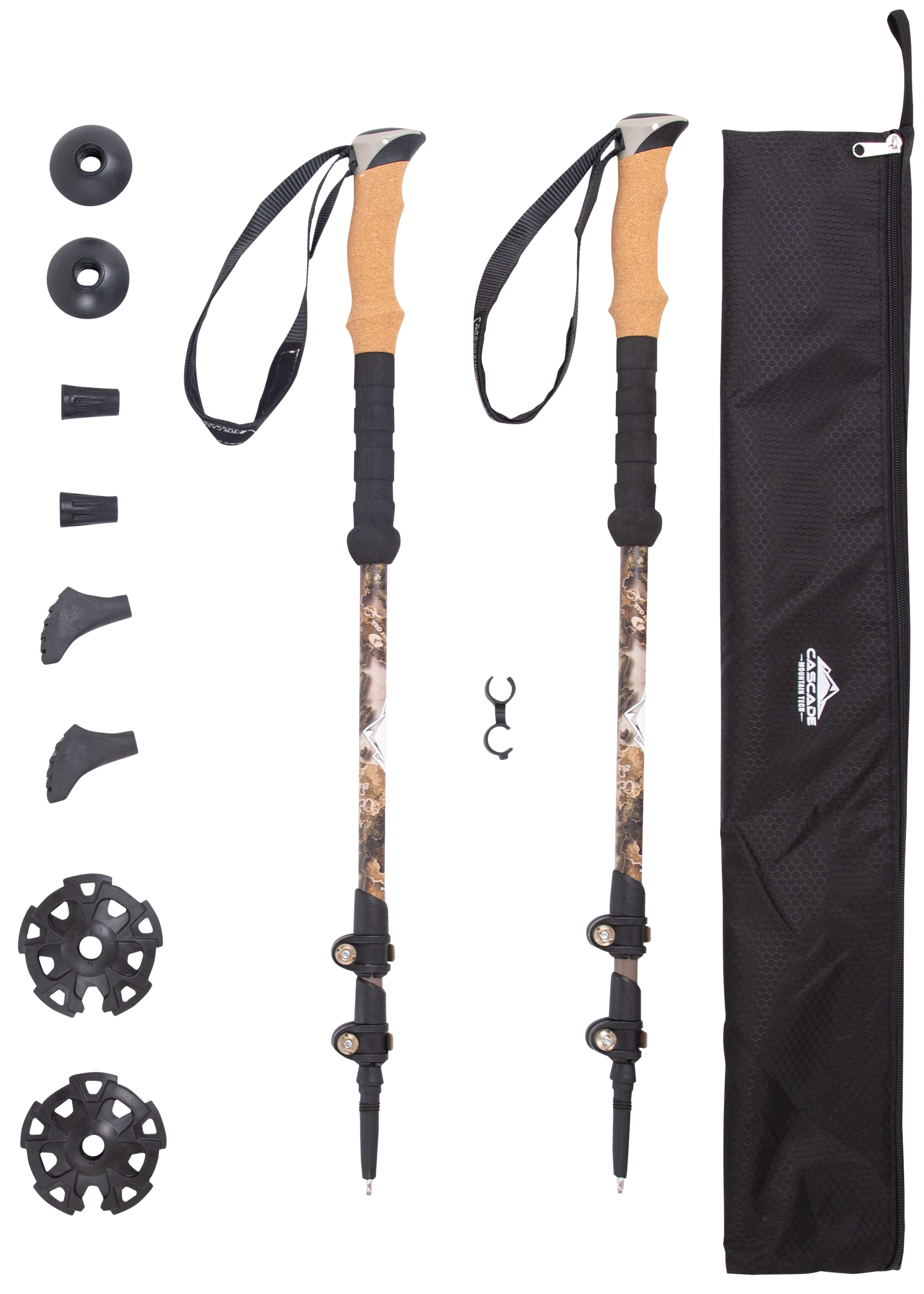 Image of Cascade Mountain Tech Carbon Fiber Quick-Lock Trekking Poles with Cork Grips - Mossy Oak Elements Contour