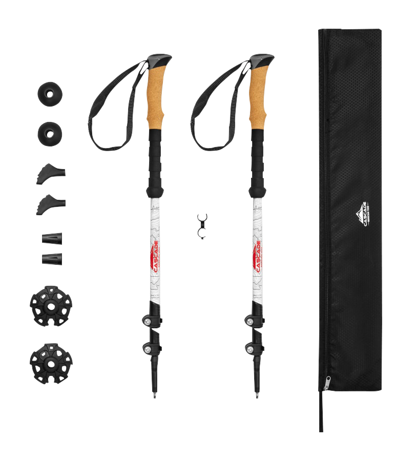 Image of Cascade Mountain Tech Carbon Fiber Quick-Lock Trekking Poles with Cork Grips - White