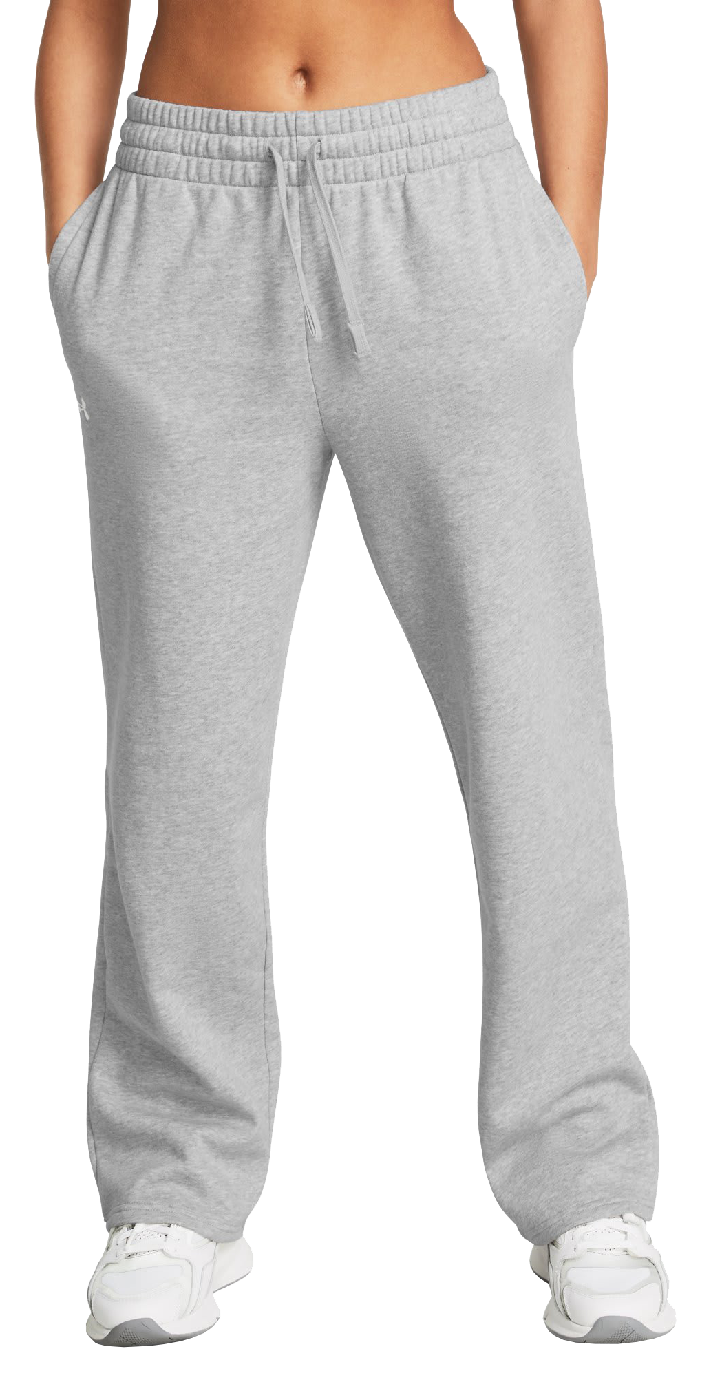 Image of Under Armour Rival Fleece Straight Leg Pants for Ladies - Mod Gray Light Heather/White - XS - Regular