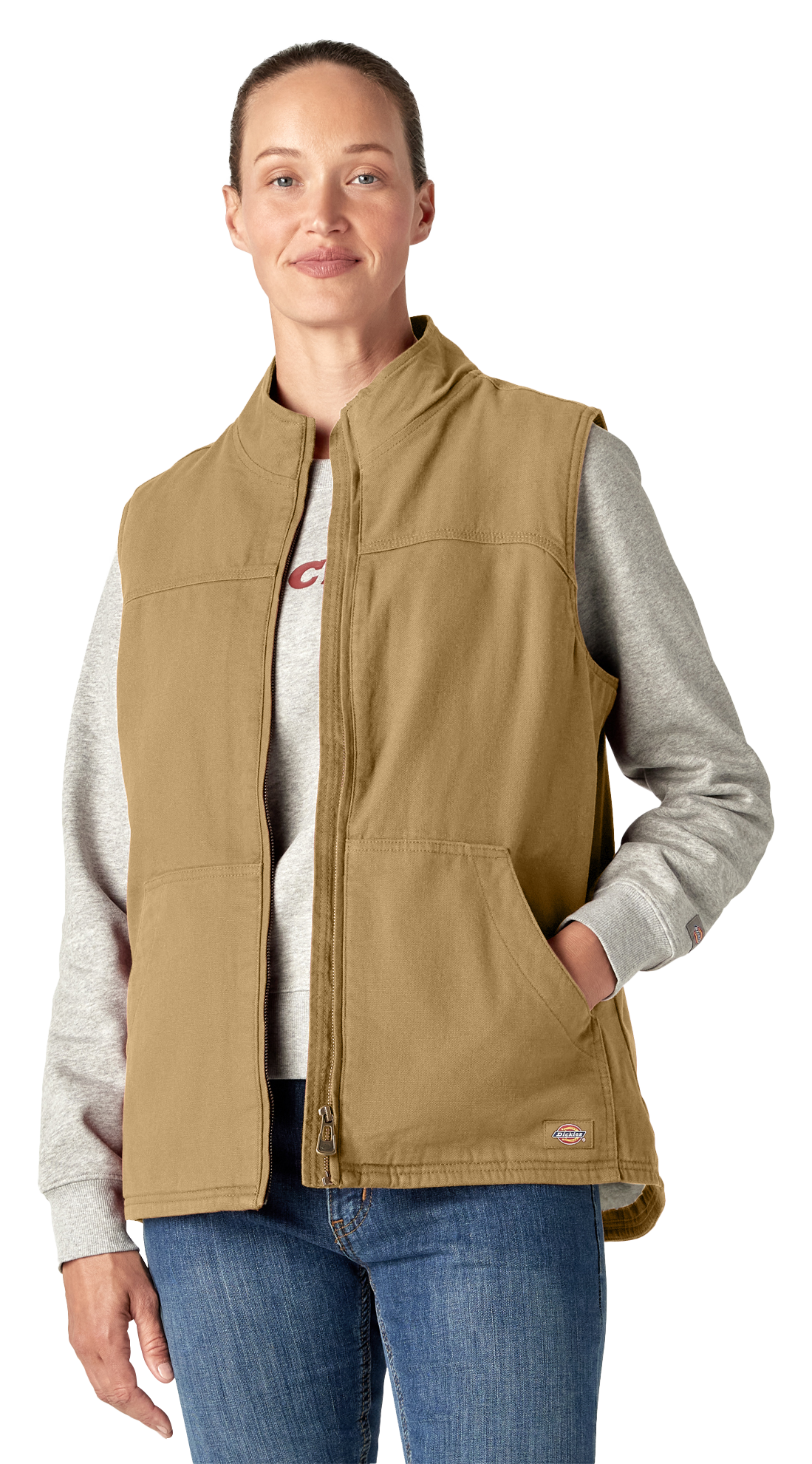 Image of Dickies Fleece-Lined Duck Canvas Vest for Ladies - Rinsed Nubuck - XS