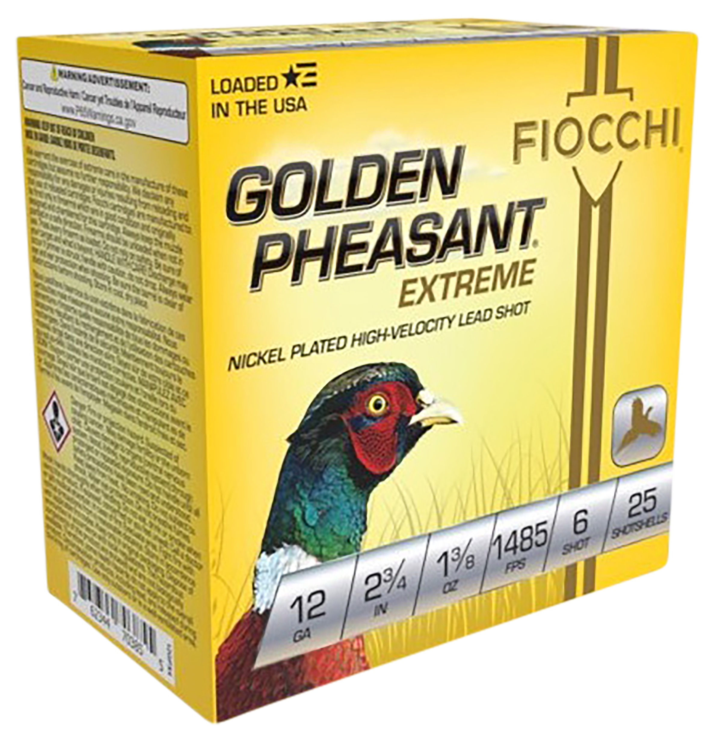 Fiocchi Golden Pheasant Extreme High-Velocity Nickel-Plated Lead Shotshells -12 Gauge - #6 Shot - 2.75" - 25 Rounds - Fiocchi