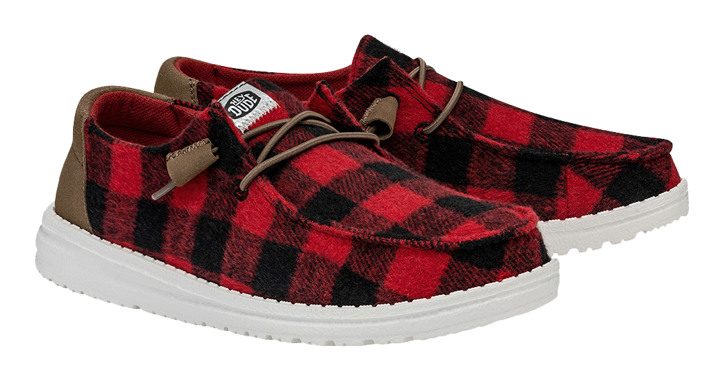 Image of HEYDUDE Wendy Buffalo Plaid Casual Shoes for Ladies - Red/Black - 7M